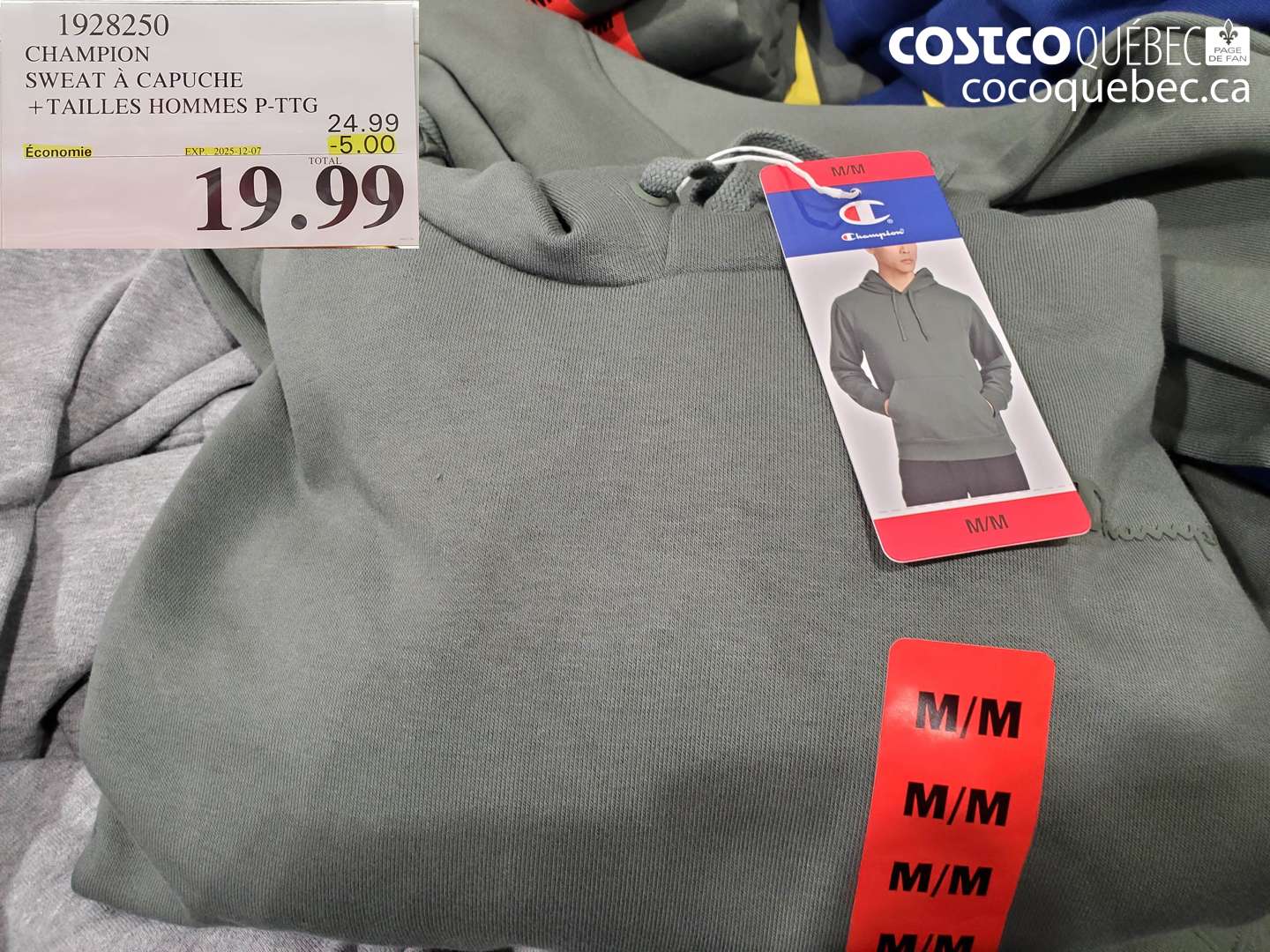 1928250 CHAMPION SWEAT A CAPUCHE + TAILLES HOMMES P-TTG ($5.00 INSTANT SAVINGS EXPIRES ON 2025-12-07) $19.99