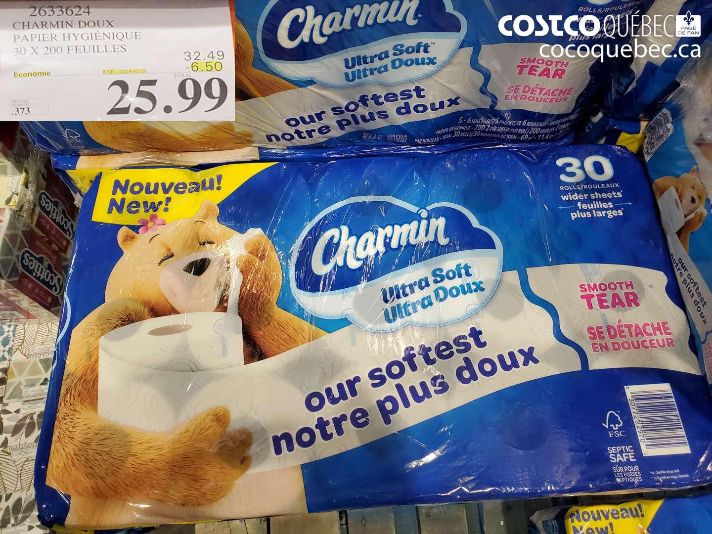 2633624 CHARMIN DOUX PAPIER HYGIÉNIQUE 30 X 200 FEUILLES ($6.50 INSTANT SAVINGS EXPIRES ON 2025-12-21) $25.99