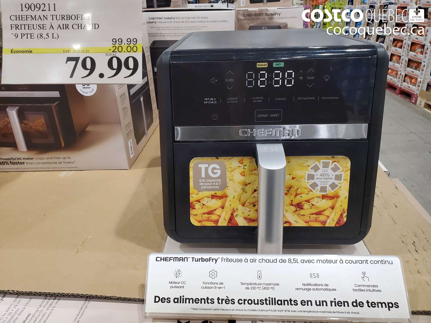 1909211 CHEFMAN TURBOFRY FRITEUSE À AIR CHAUD 9 PTE (8,5 L) (EXPIRES ON 2025-12-21) $79.99