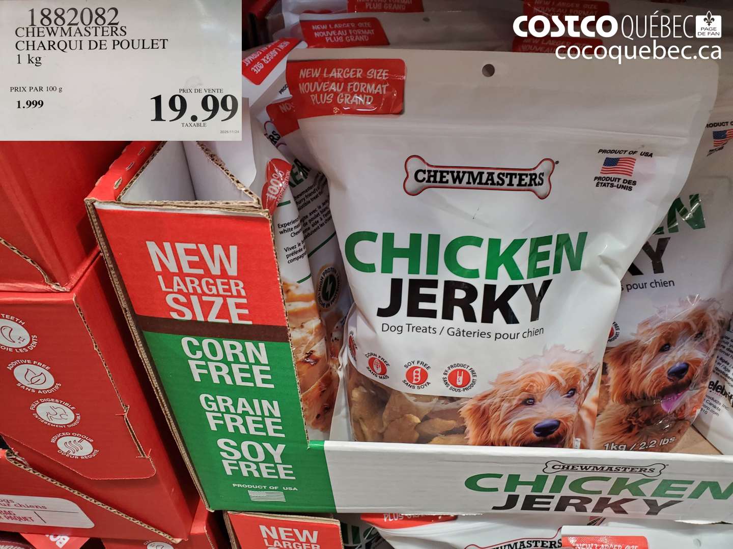 1882082 CHEWMASTERS CHARQUI DE POULET 1 kg $19.99