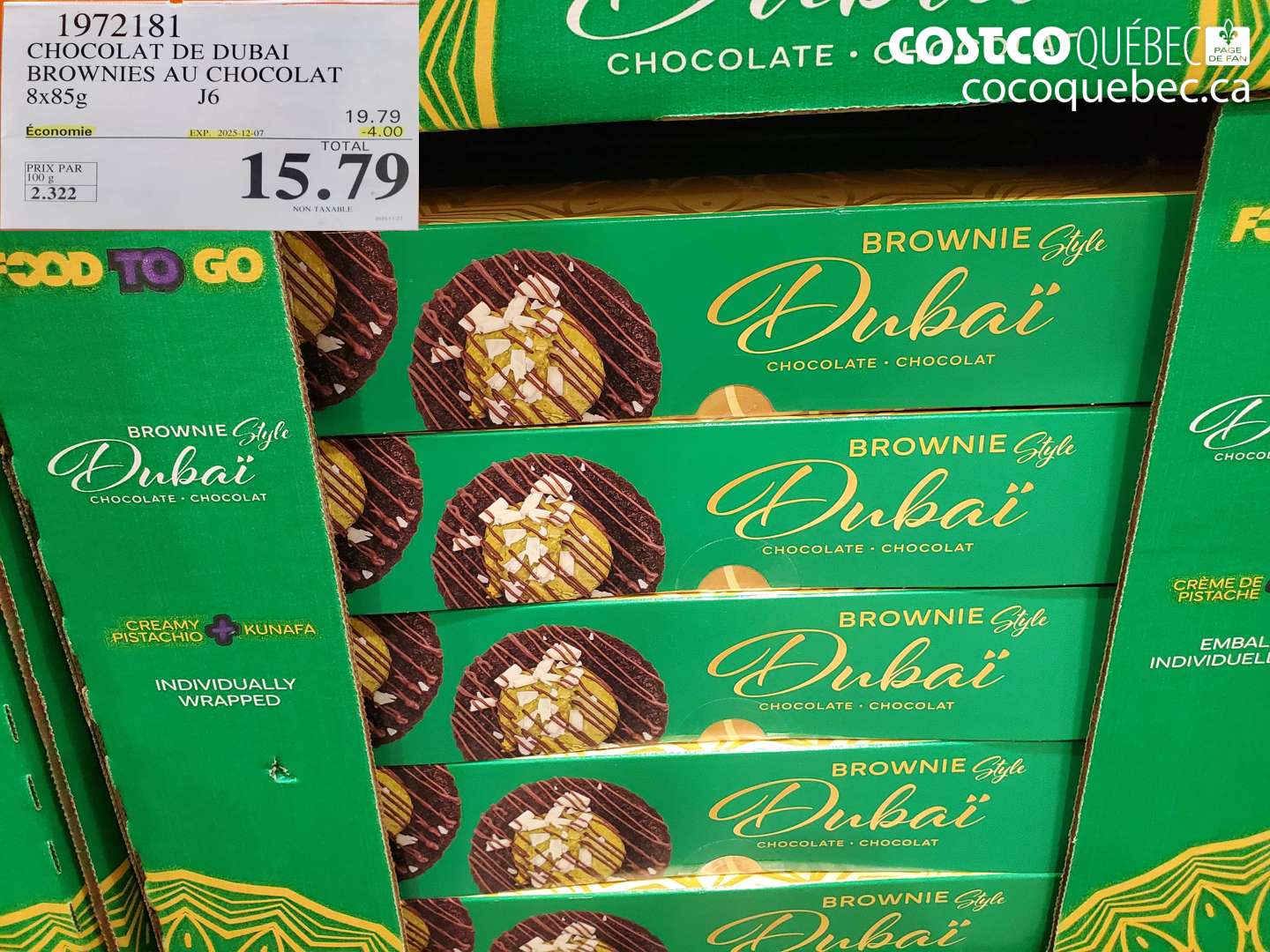 1972181 CHOCOLAT DE DUBAI BROWNIES AU CHOCOLAT 8x85G ($4.00 INSTANT SAVINGS EXPIRES ON 2025-12-07) $15.79