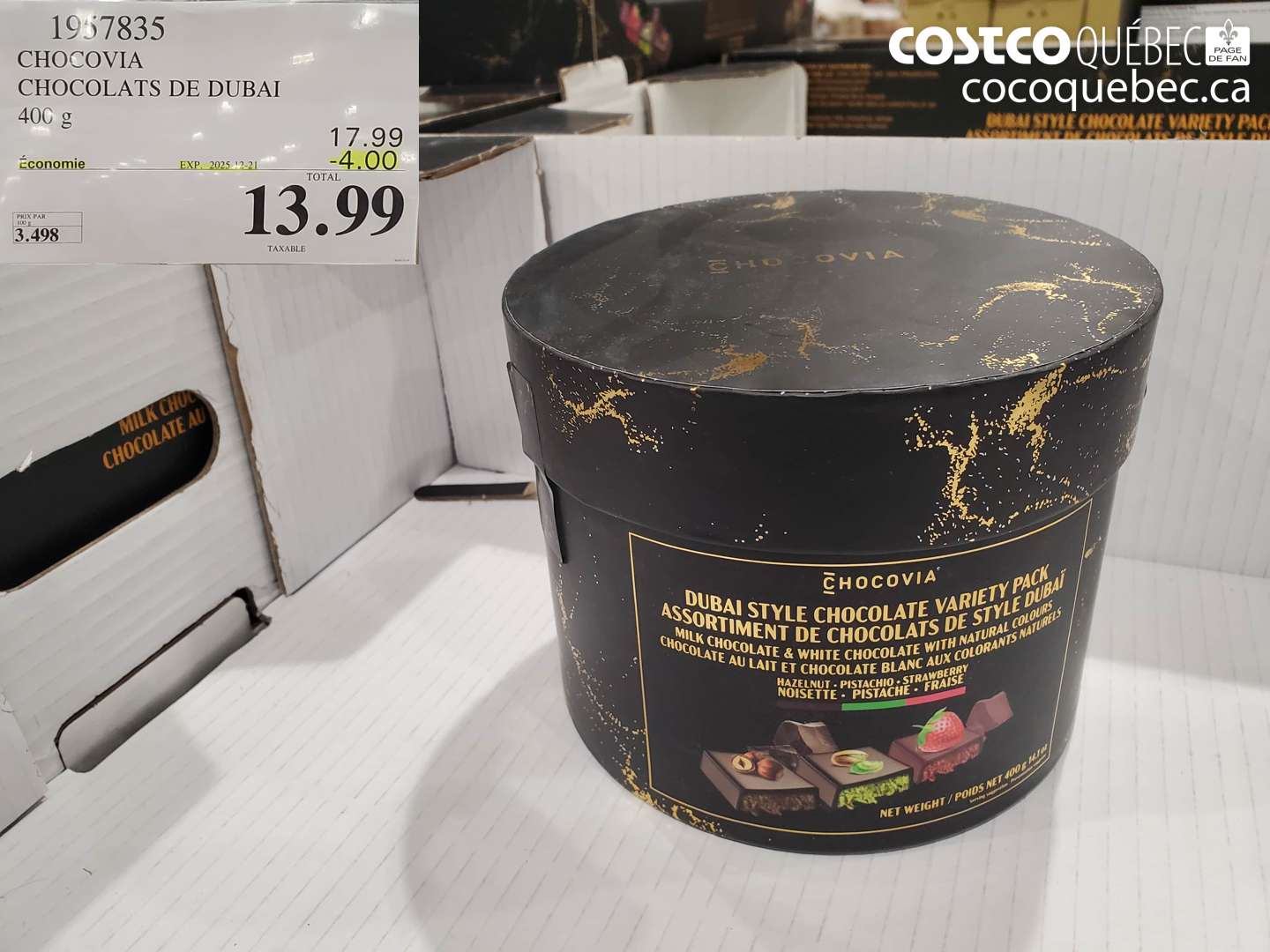 1957835 CHOCOVIA CHOCOLATS DE DUBAI 400 g ($4.00 INSTANT SAVINGS EXPIRES ON 2025-12-21) $13.99