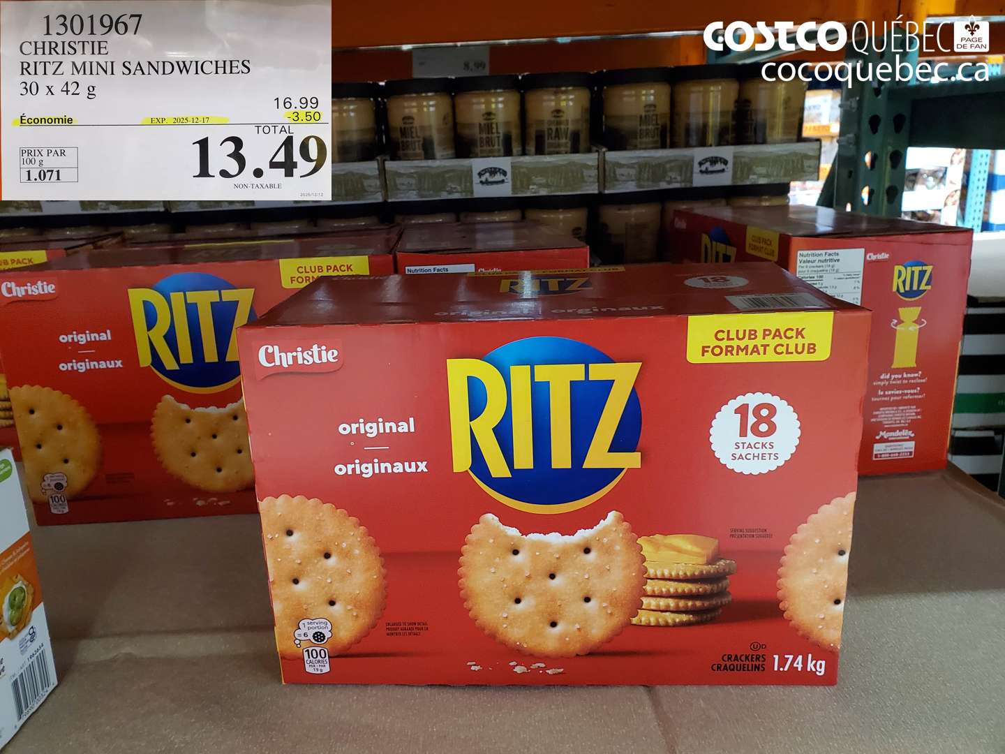 1301967 CHRISTIE RITZ MINI SANDWICHES 30 x 42 g ($3.50 INSTANT SAVINGS EXPIRES ON 2025-12-17) $13.49