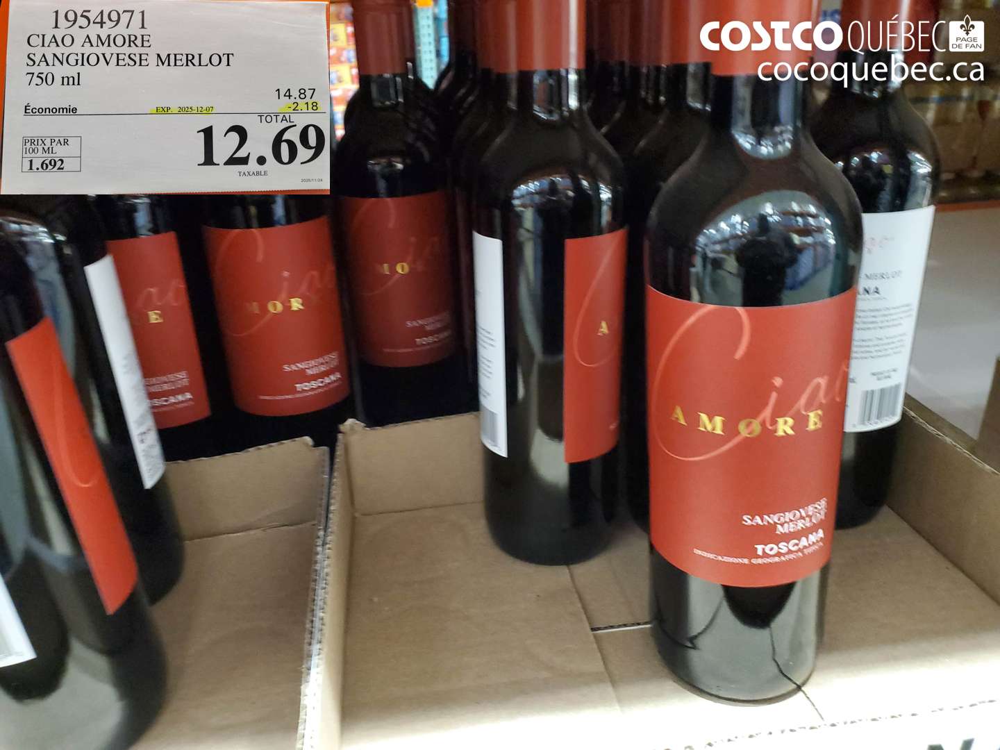 1954971 CIAO AMORE SANGIOVESE MERLOT 750 mL  ($2.18 INSTANT SAVINGS EXPIRES ON 2025-12-07) $12.69