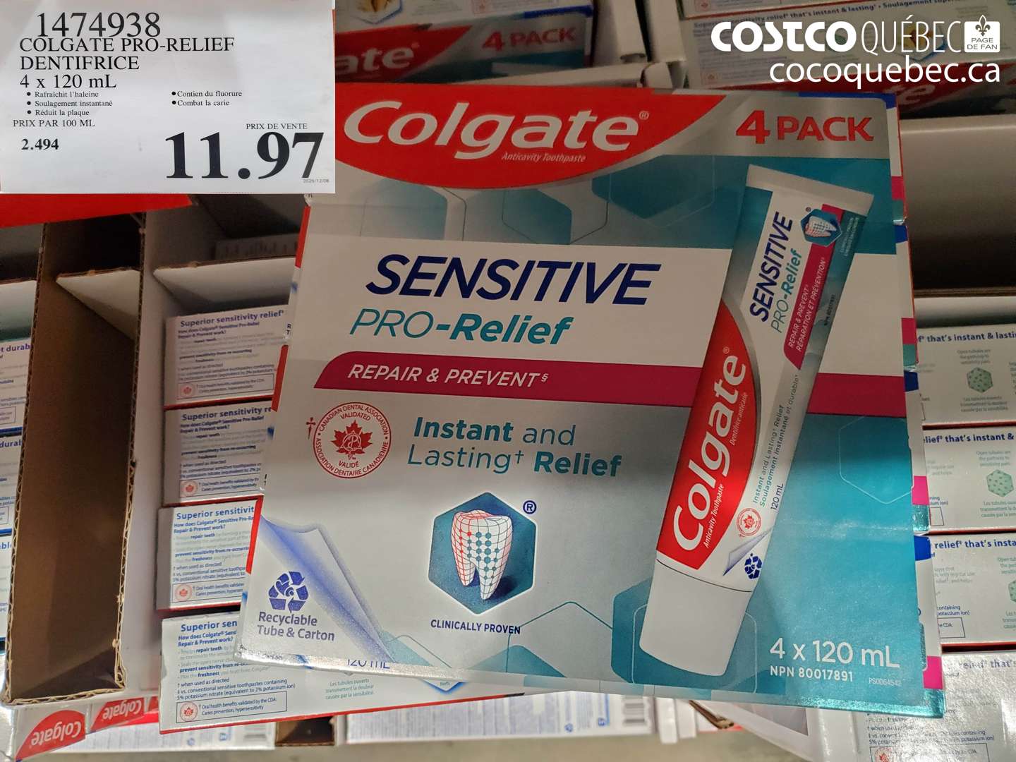 1474938 COLGATE PRO-RELIEF DENTIFRICE 4 x 120 mL $11.97