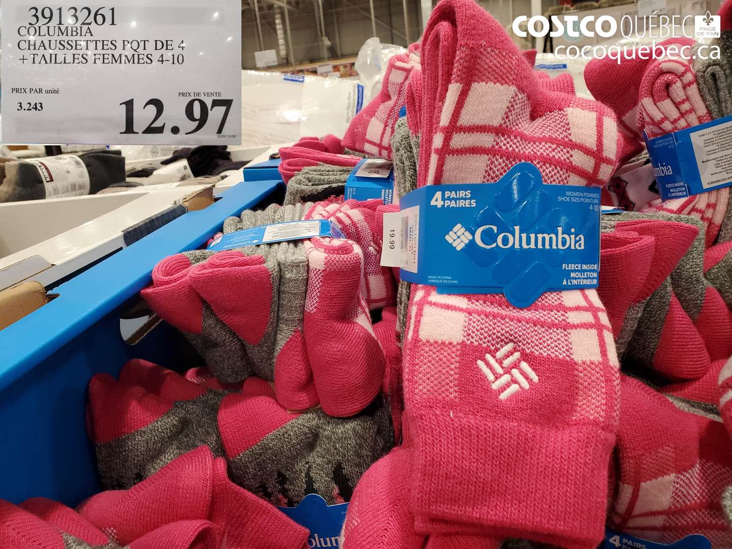 3913261 COLUMBIA CHAUSSETTES POT DE 4 + TAILLES FEMMES 4-10 $12.97