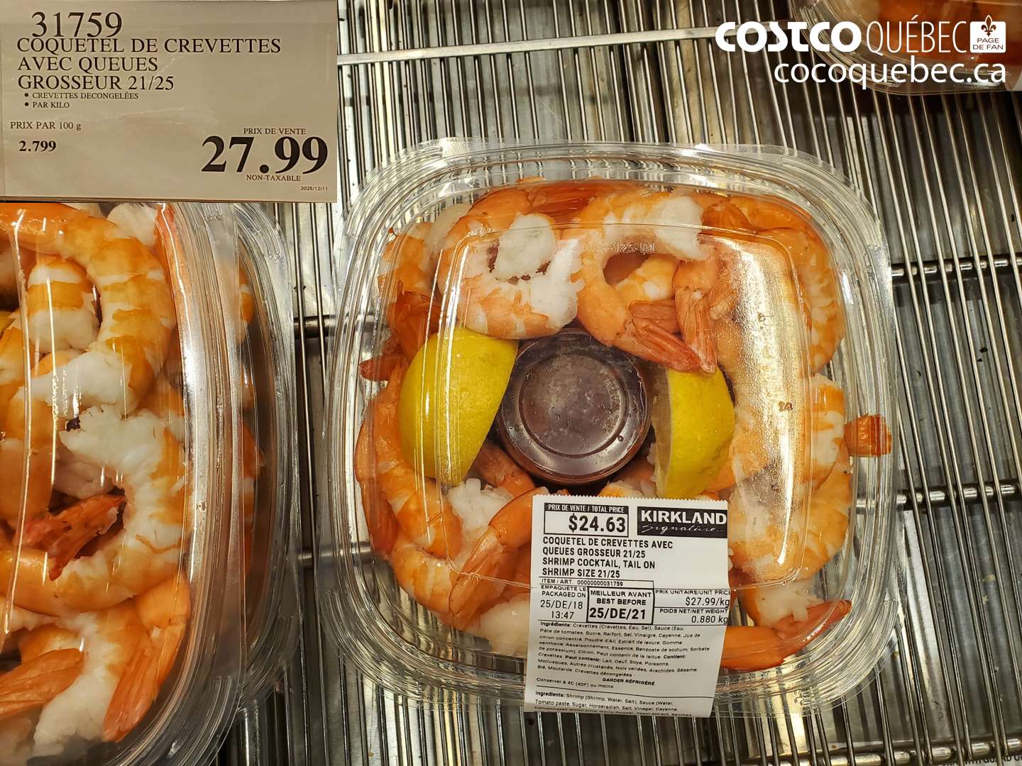 31759 COQUETEL DE CREVETTES AVEC QUEUES GROSSEUR 21/25 $27.99