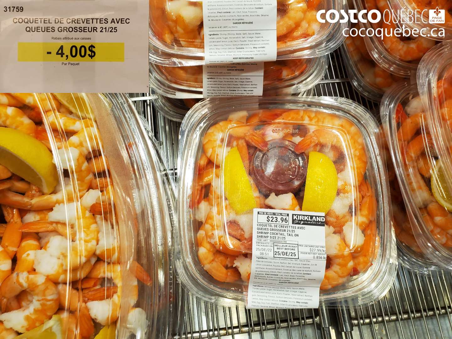 31759 COQUETEL DE CREVETTES AVEC QUEUES GROSSEUR 21/25 ($4.00 INSTANT SAVINGS) $0.00