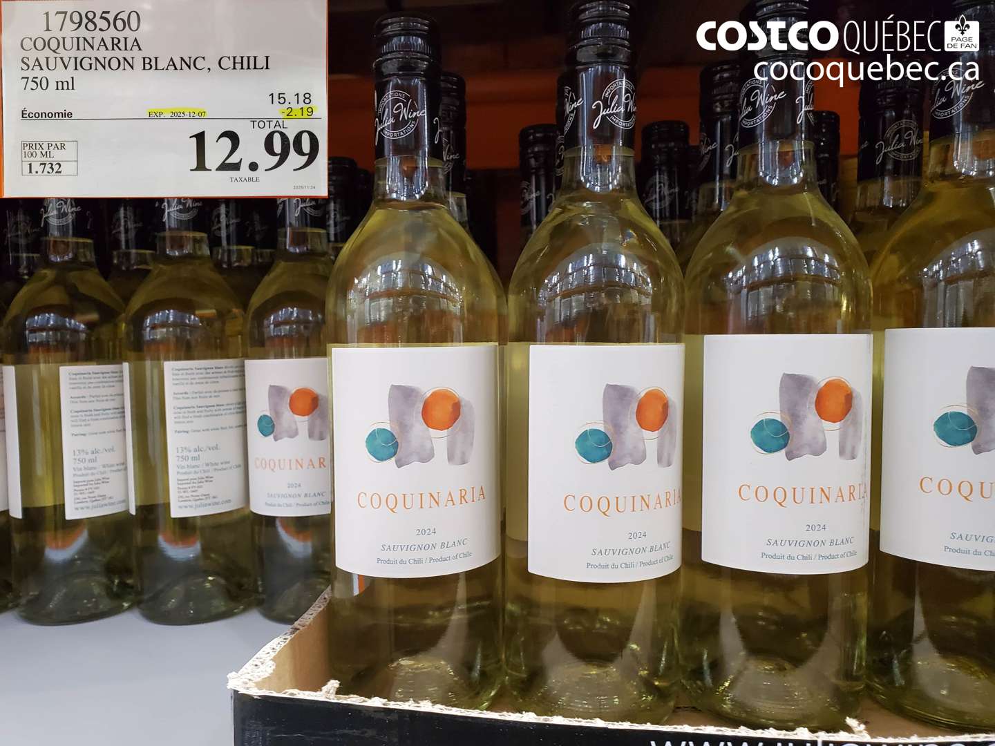 1798560 COQUINARIA SAUVIGNON BLANC, CHILI  ($2.19 INSTANT SAVINGS EXPIRES ON 2025-12-70) $12.99