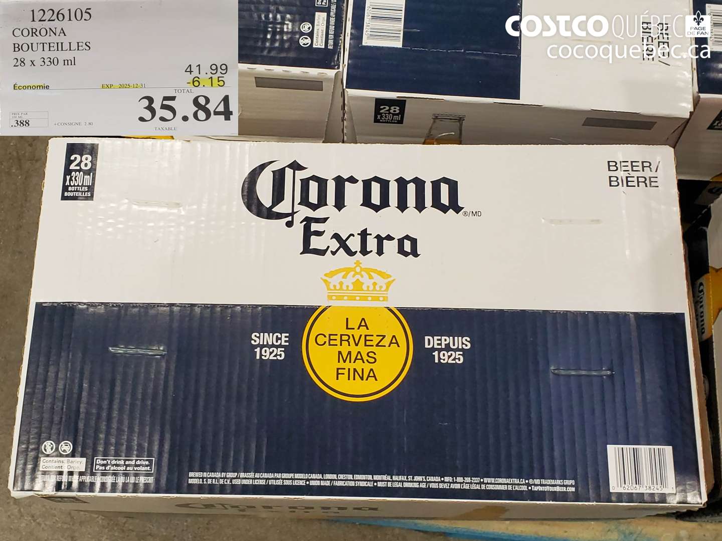 1226105 CORONA BOUTEILLES 28 x 330 ml ($6.15 INSTANT SAVINGS EXPIRES ON 2025-12-31) $35.84