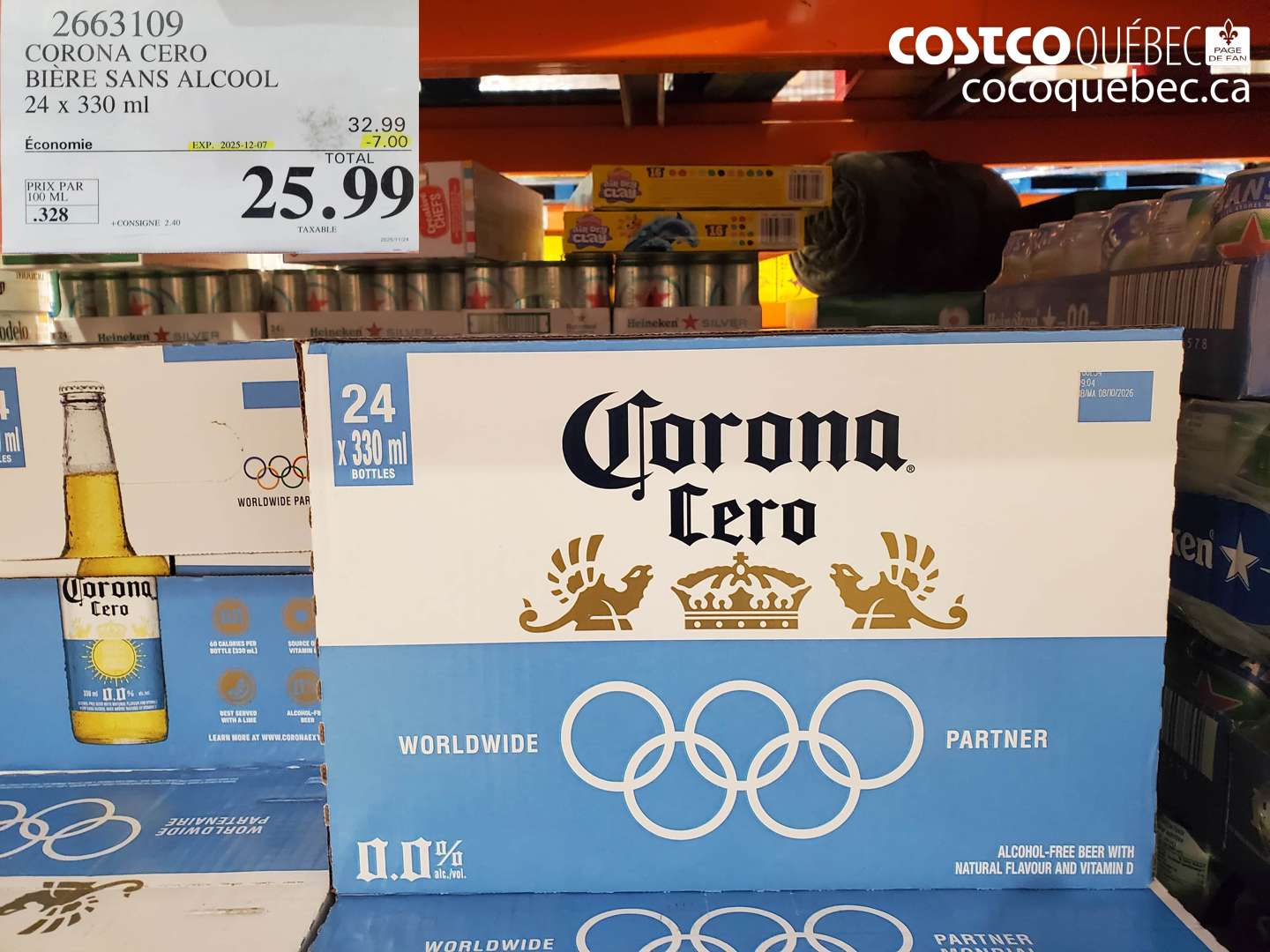 2663109 CORONA CERO BIERE SANS ALCOOL 24 x 330 ml ($7.00 INSTANT SAVINGS EXPIRES ON 2025-12-07) $25.99