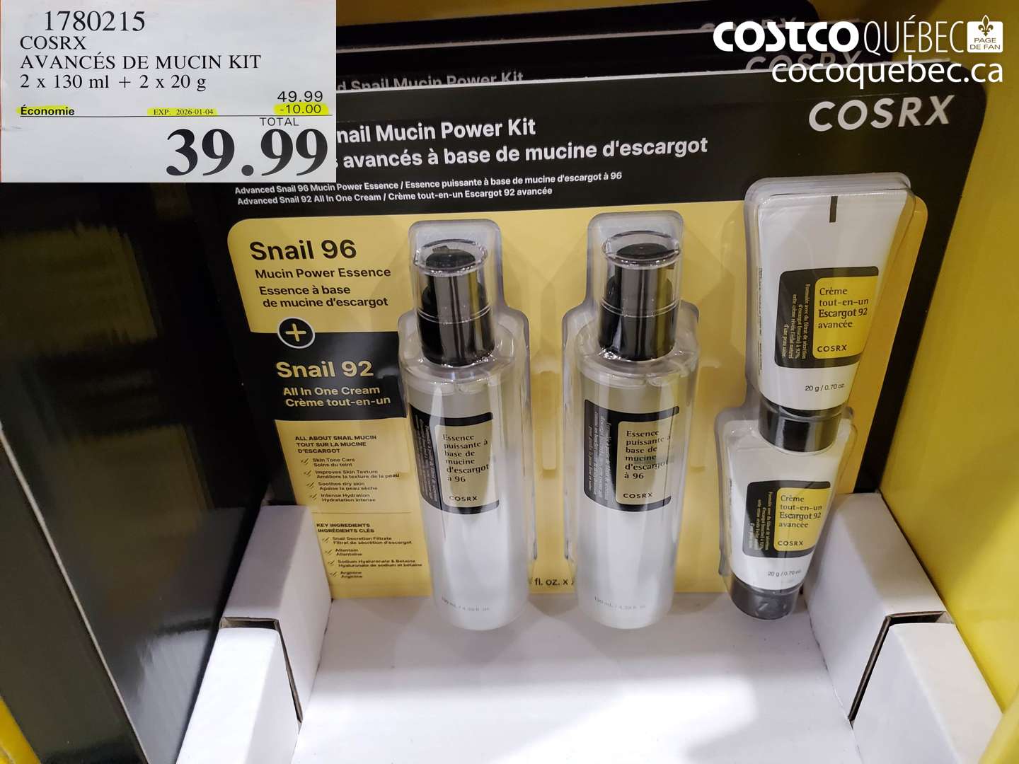 1780215 COSRX AVANCÉS DE MUCIN KIT 2 x 130 ml + 2 x 20 g ($10.00 INSTANT SAVINGS EXPIRES ON 2026-01-04) $39.99