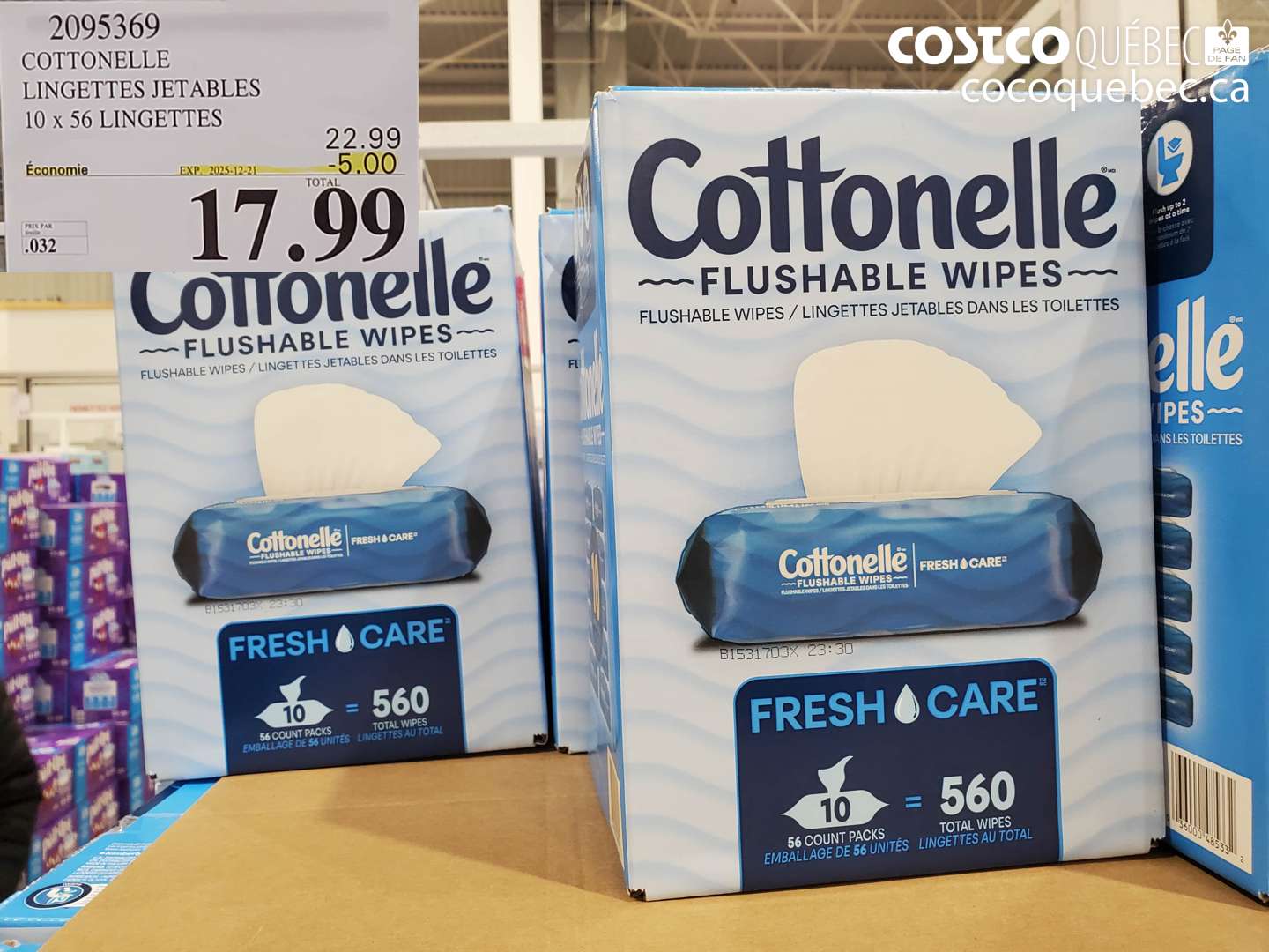 2095369 COTTONELLE LINGETTES JETABLES 10 x 56 LINGETTES ($5.00 INSTANT SAVINGS EXPIRES ON 2025-12-21) $17.99