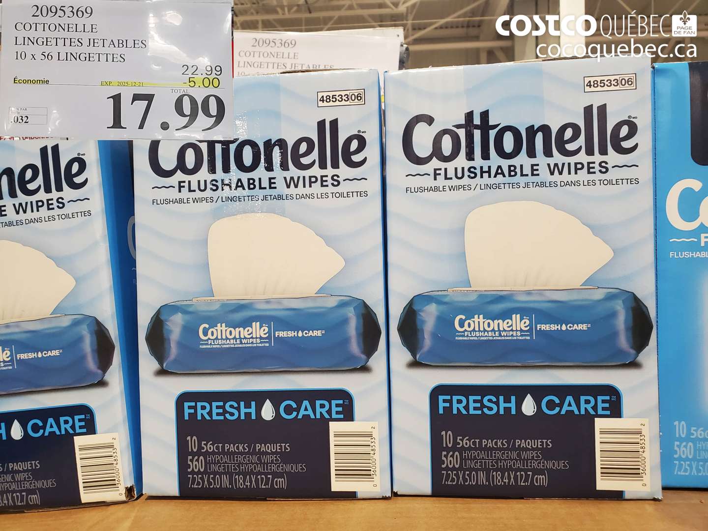 2095369 COTTONELLE LINGETTES JETABLES 560 UNITES  ($5.00 INSTANT SAVINGS EXPIRES ON 2025-12-21) $17.99