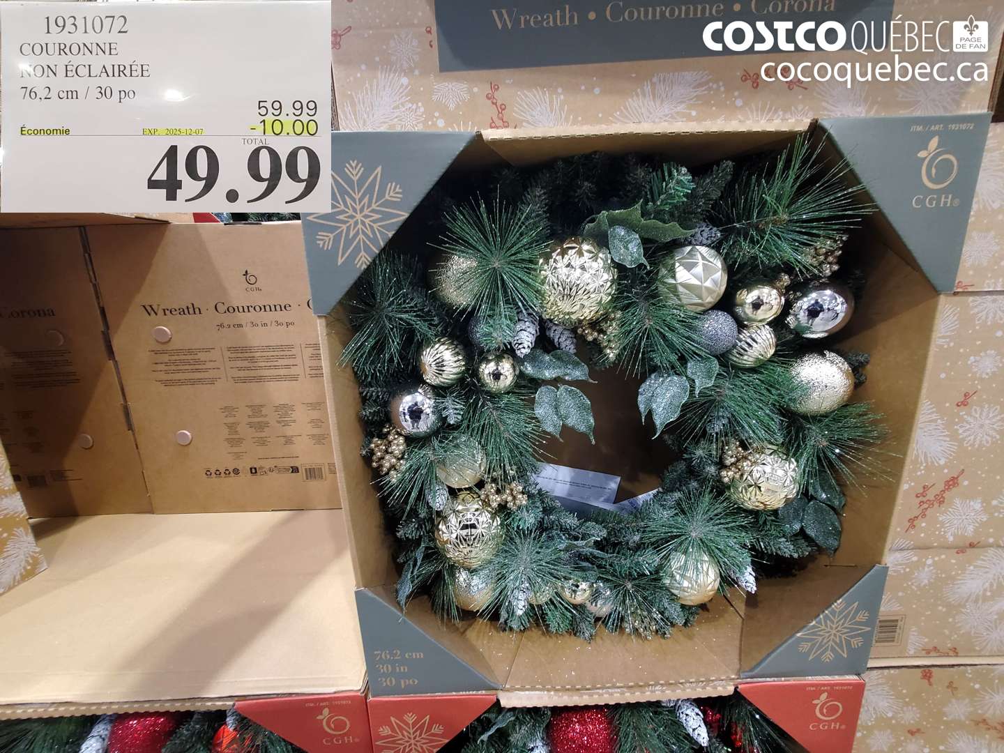1931072 COURONNE NON ECLAIREE 76,2 cm / 30 po ($5.00 INSTANT SAVINGS EXPIRES ON 2025-12-07) $59.99