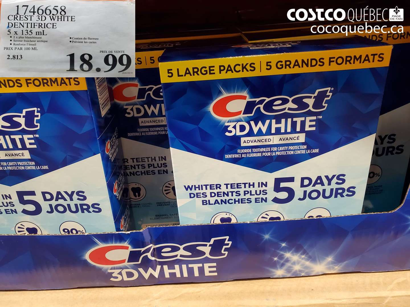 1746658 CREST 3D WHITE DENTIFRICE 5 x 135 mL $18.99
