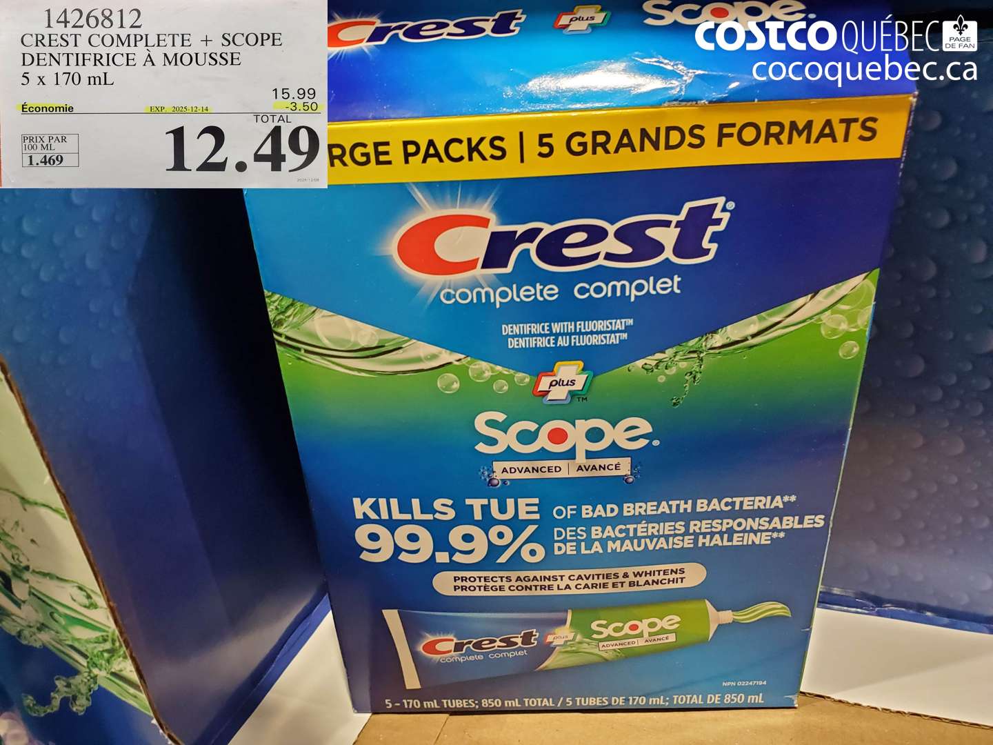 1426812 CREST COMPLETE + SCOPE DENTIFRICE À MOUSSE 5 x 170 mL (EXPIRES ON 2025-12-14) $12.49