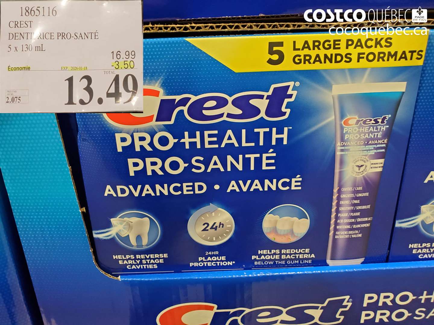 1865116 CREST DENTIFRICE PRO-SANTÉ 5 x 130 mL ($3.50 INSTANT SAVINGS EXPIRES ON 2026-01-18) $13.49