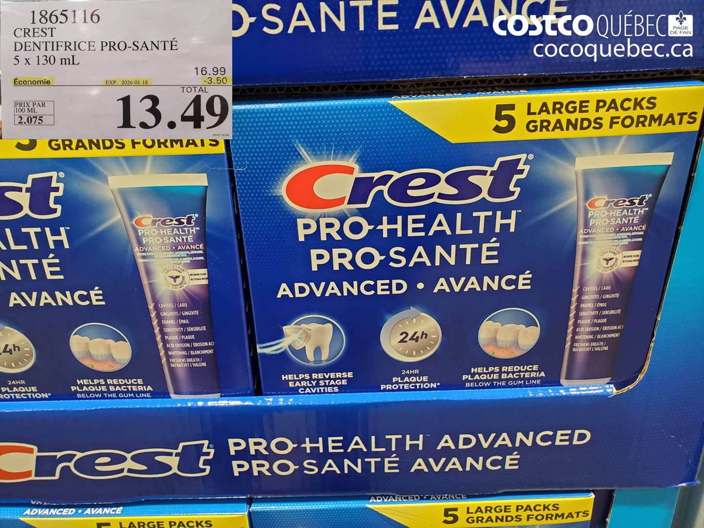 1865116 CREST DENTIFRICE PRO-SANTÉ 5 x 130 mL ($3.50 INSTANT SAVINGS EXPIRES ON 2026-01-18) $13.49