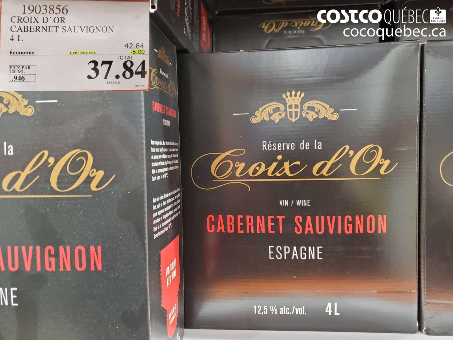 1903856 CROIX D'OR CABERNET SAUVIGNON 4 L (EXPIRES ON 2025-12-21) $37.84