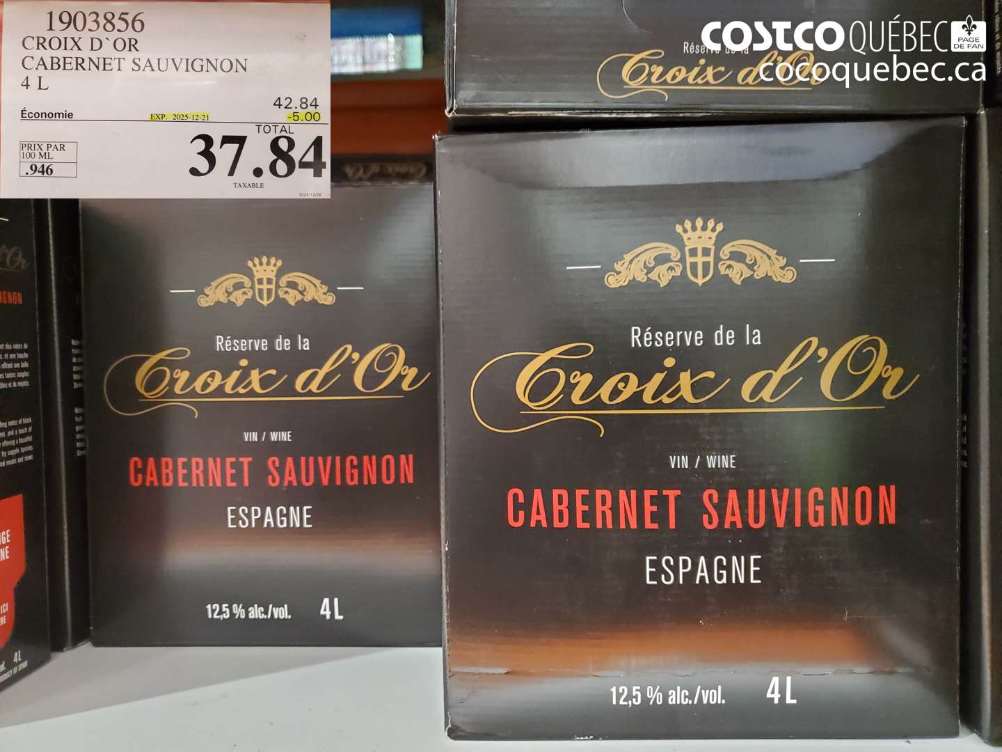 1903856 CROIX D`OR CABERNET SAUVIGNON 4 L ($5.00 INSTANT SAVINGS EXPIRES ON 2025-12-21) $37.84