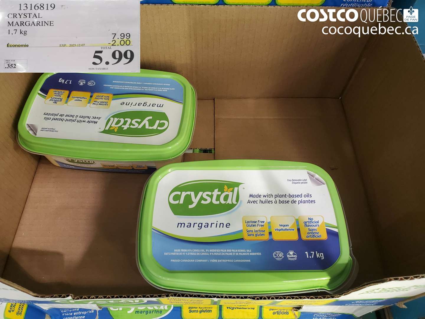 1316819 CRYSTAL MARGARINE 1,7 kg ($2.00 INSTANT SAVINGS EXPIRES ON 2025-12-07) $5.99