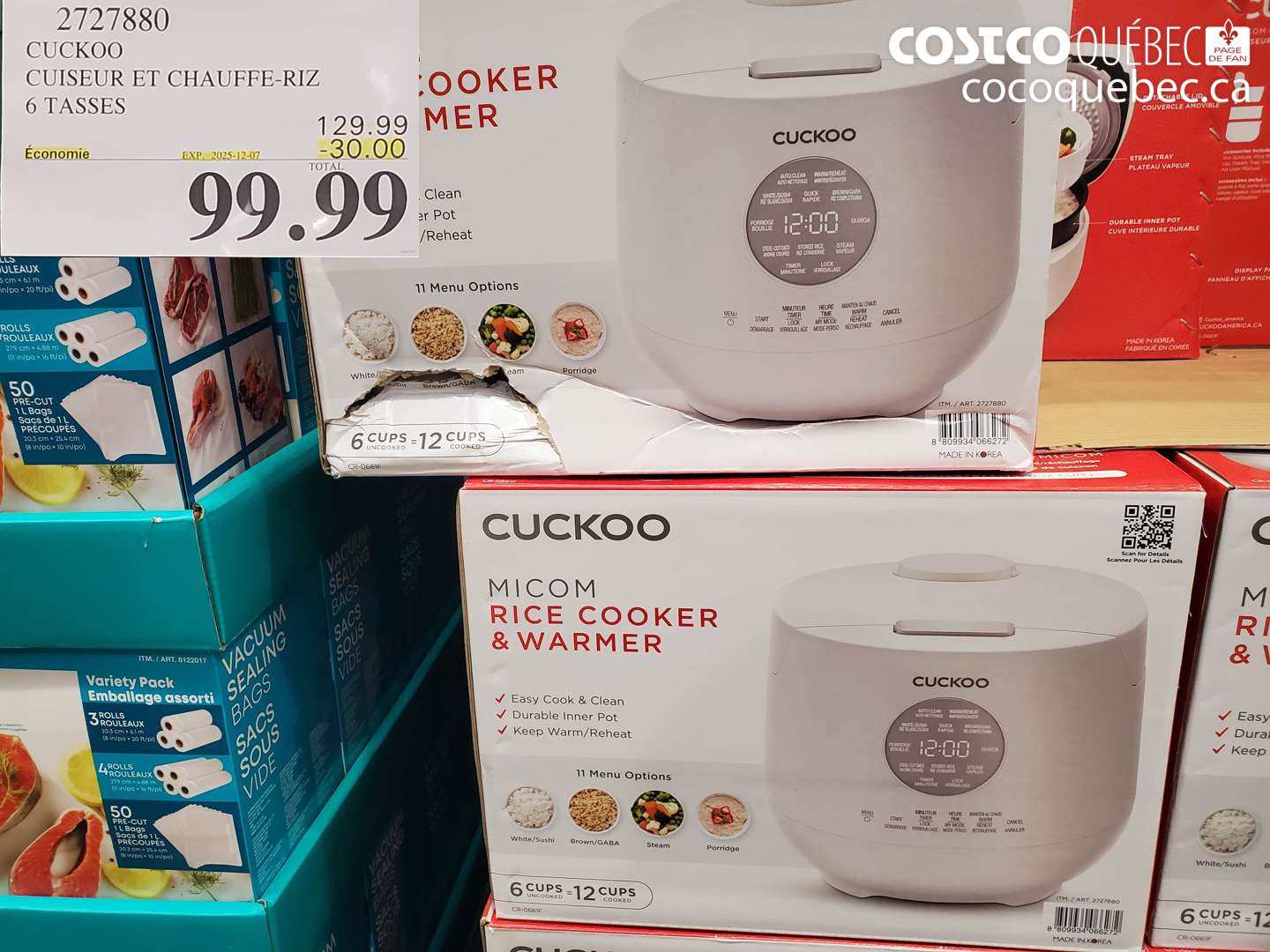 2727880 CUCKOO CUISSEUR ET CHAUFFE-RIZ 6 TASSES ($30.00 INSTANT SAVINGS EXPIRES ON 2025-12-07) $99.99