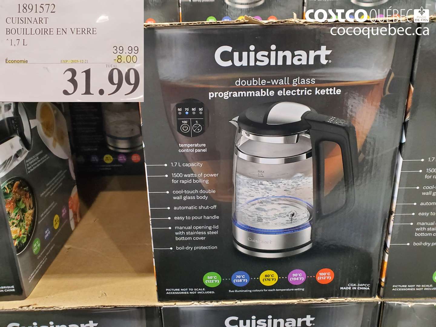1891572 CUISINART BOUILLOIRE EN VERRE ($8.00 INSTANT SAVINGS EXPIRES ON 2025-12-21) $31.99
