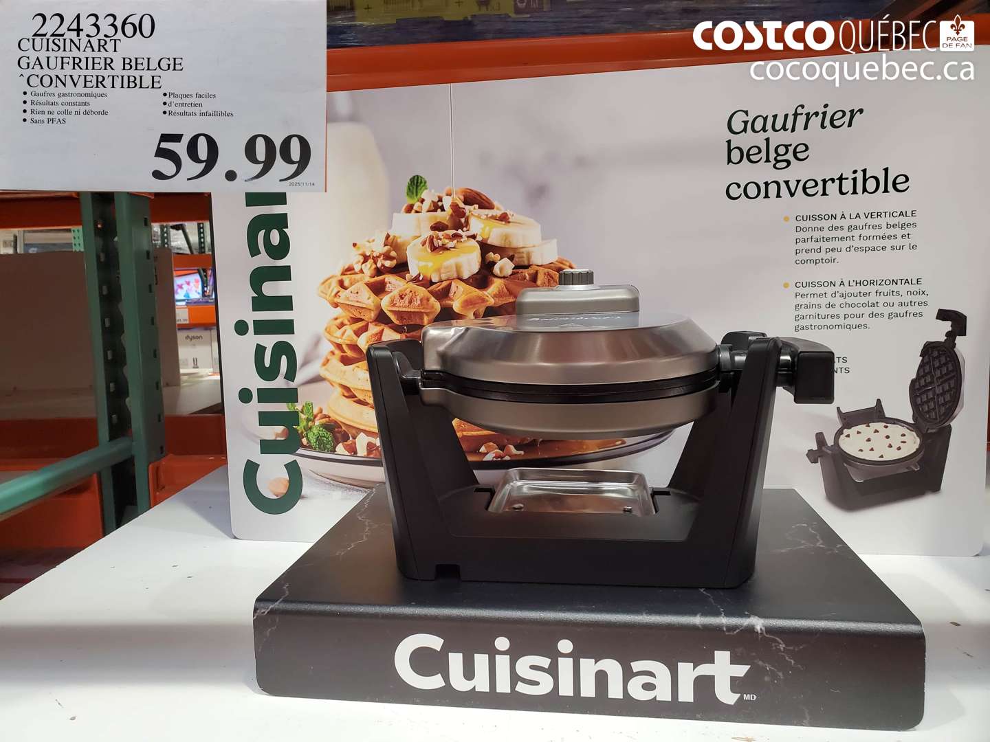 2243360 CUISINART GAUFRIER BELGE CONVERTIBLE $59.99