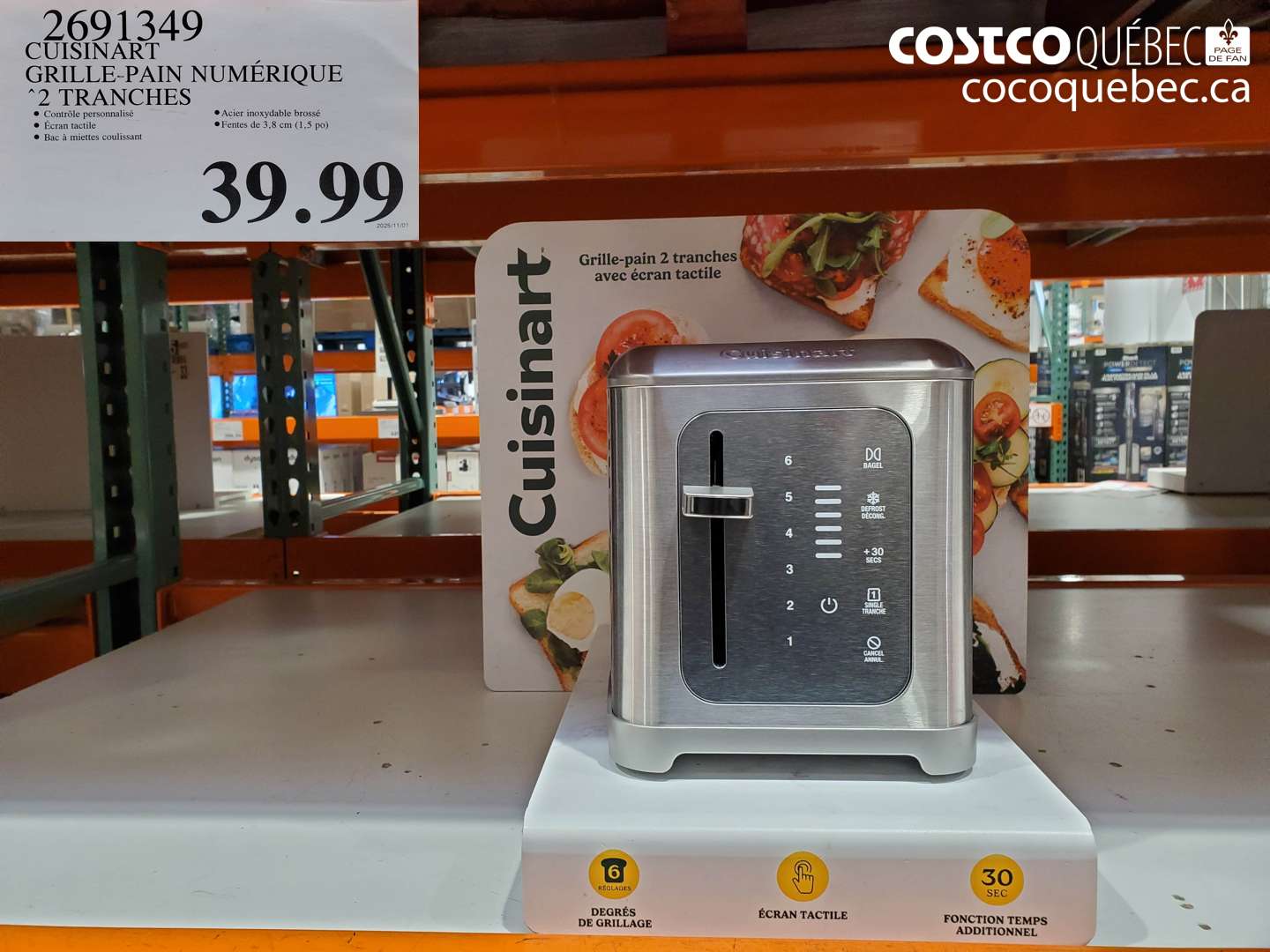 2691349 CUISINART GRILLE-PAIN NUMÉRIQUE 2 TRANCHES $39.99