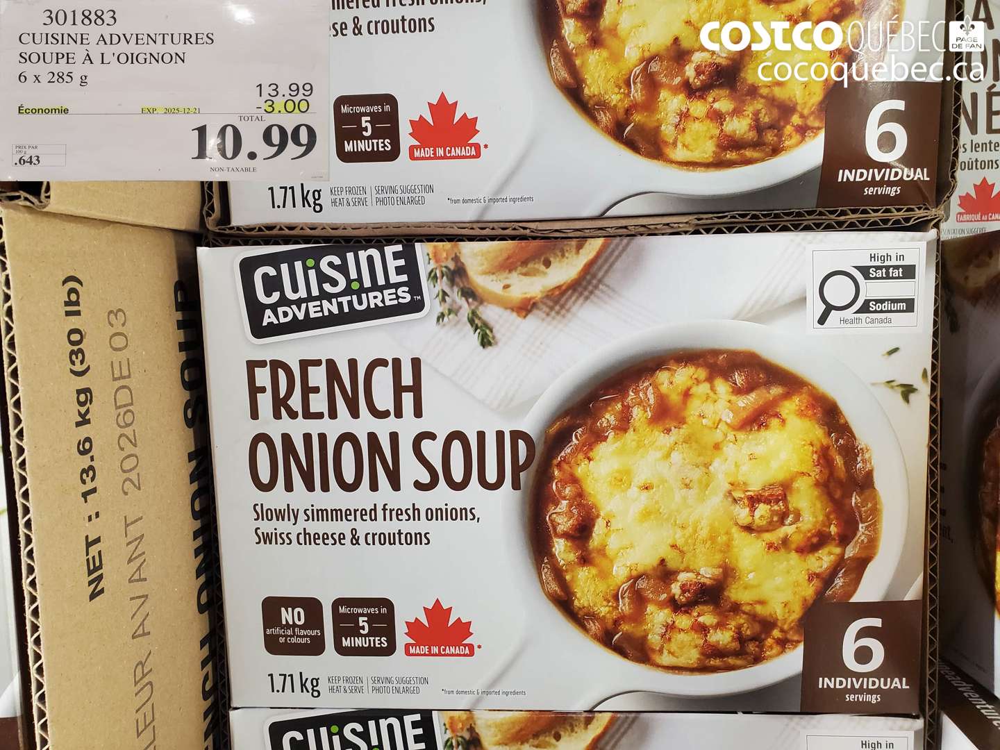 301883 CUISINE ADVENTURES SOUPE À L'OIGNON 6 x 285 g (EXPIRES ON 2025-12-21) $10.99