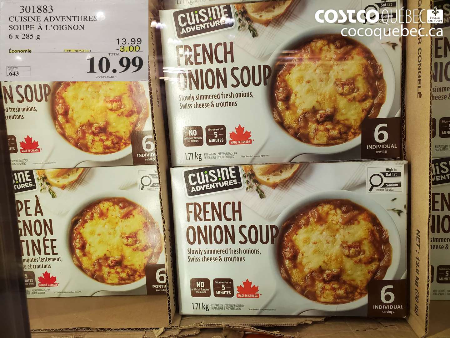 301883 CUISINE ADVENTURES SOUPE À L'OIGNON 6 x 285 g ($3.00 INSTANT SAVINGS EXPIRES ON 2025-12-21) $10.99