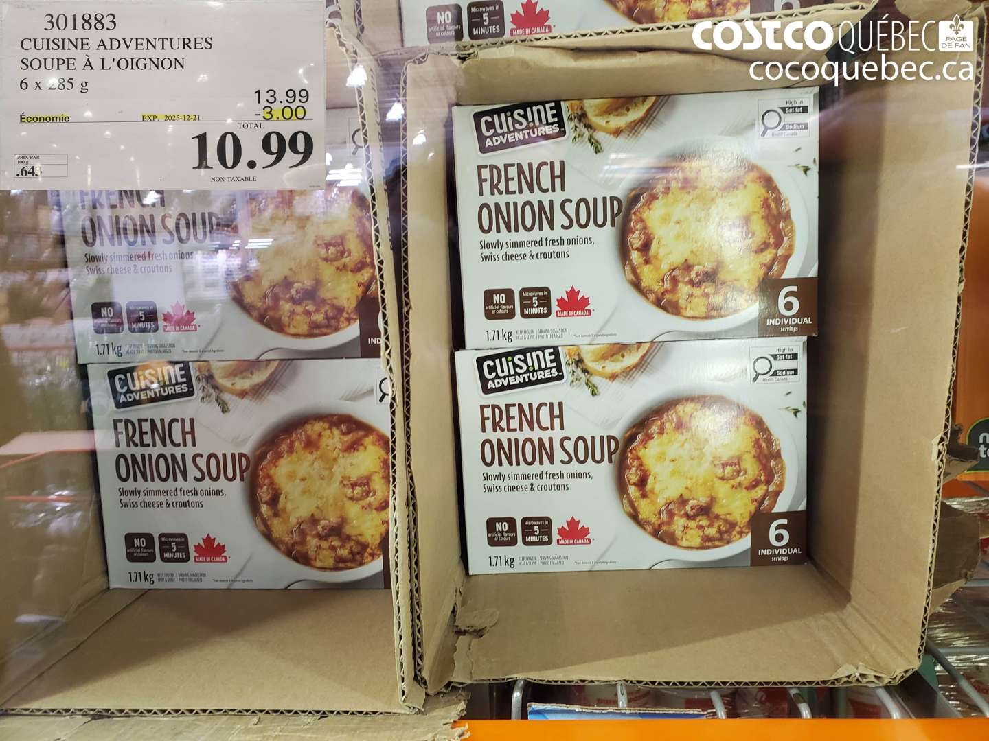 301883 CUISINE ADVENTURES SOUPE À L'OIGNON 6 x 85 g ($3.00 INSTANT SAVINGS EXPIRES ON 2025-12-21) $10.99