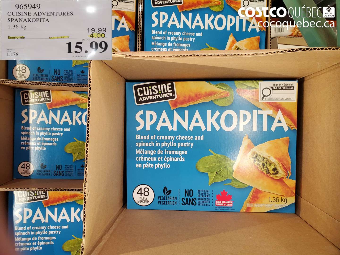 965949 CUISINE ADVENTURES SPANAKOPITA 1.36 kg ($4.00 INSTANT SAVINGS EXPIRES ON 2025-12-21) $15.99