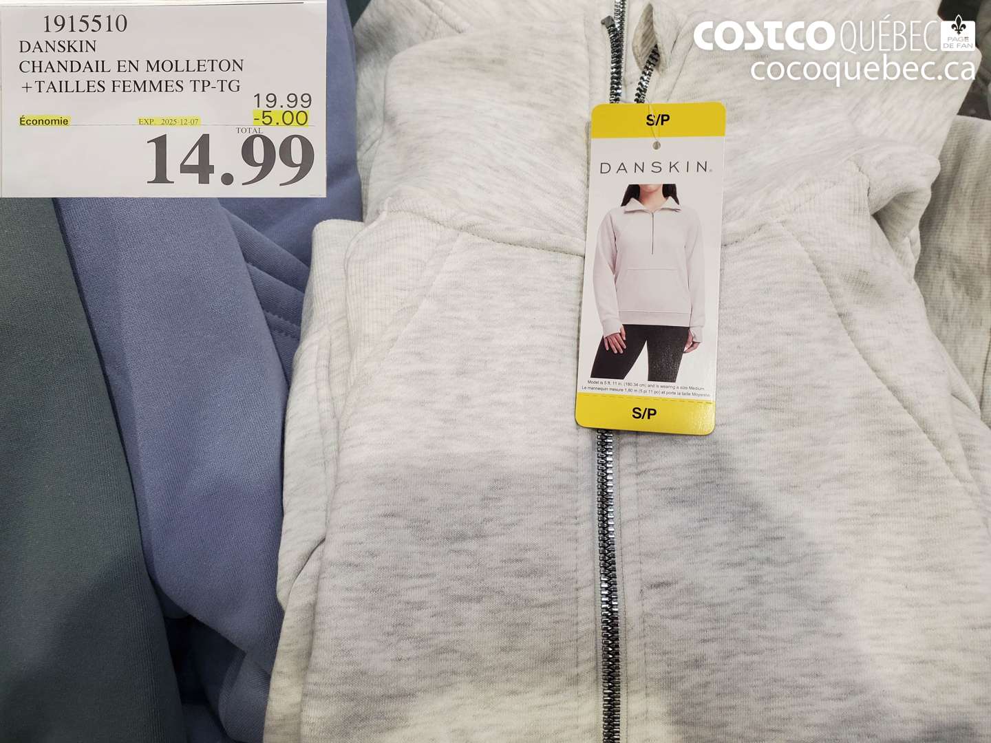 1915510 DANSKIN CHANDAIL EN MOLLETON + TAILLES FEMMES TP-TG ($5.00 INSTANT SAVINGS EXPIRES ON 2025-12-07) $14.99