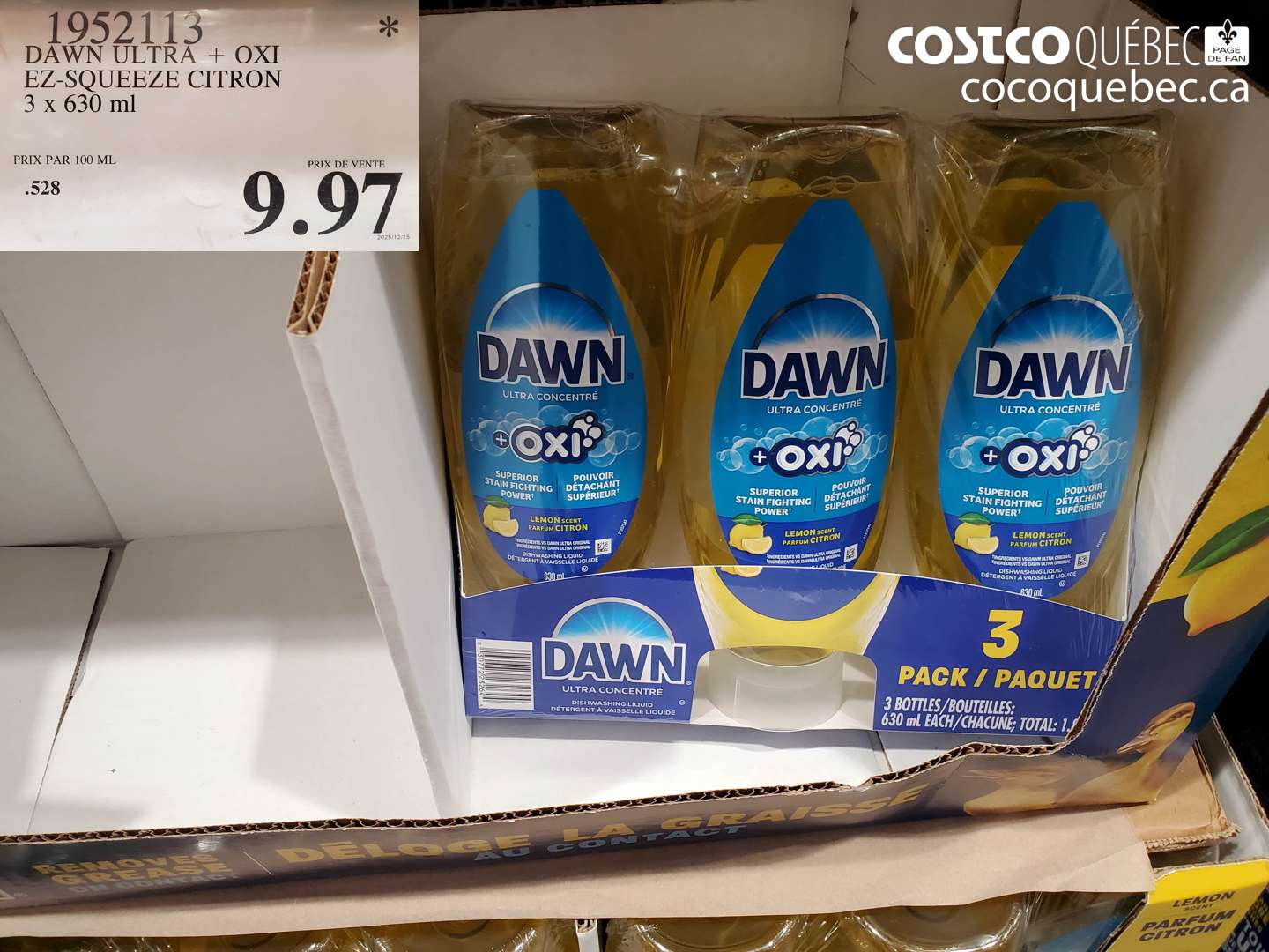 1952113 DAWN ULTRA + OXI. EZ-SQUEEZE CITRON 3 x 630 ml $9.97