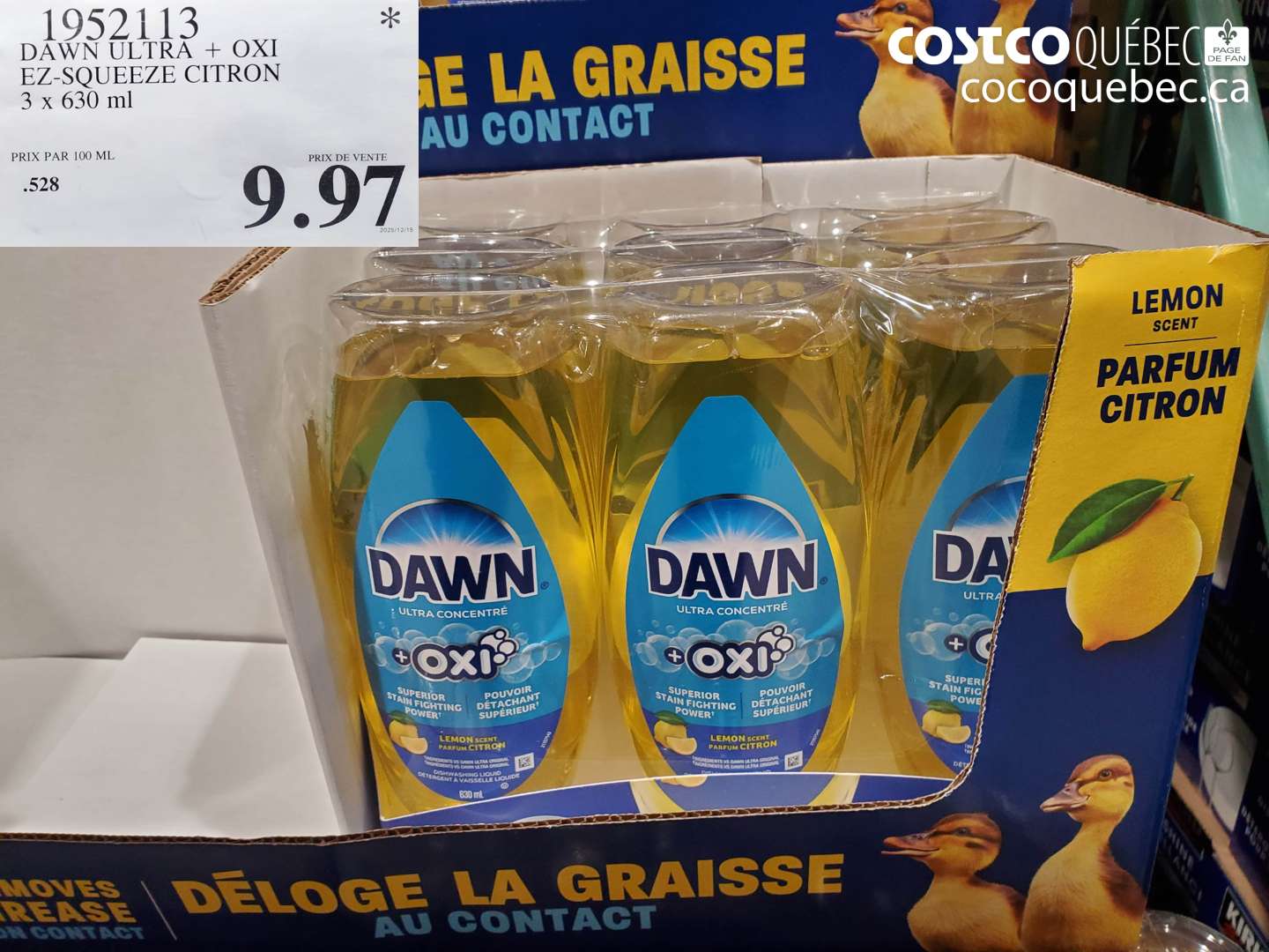 1952113 DAWN ULTRA + OXI EZ-SQUEEZE CITRON 3 x 630 ml $9.97