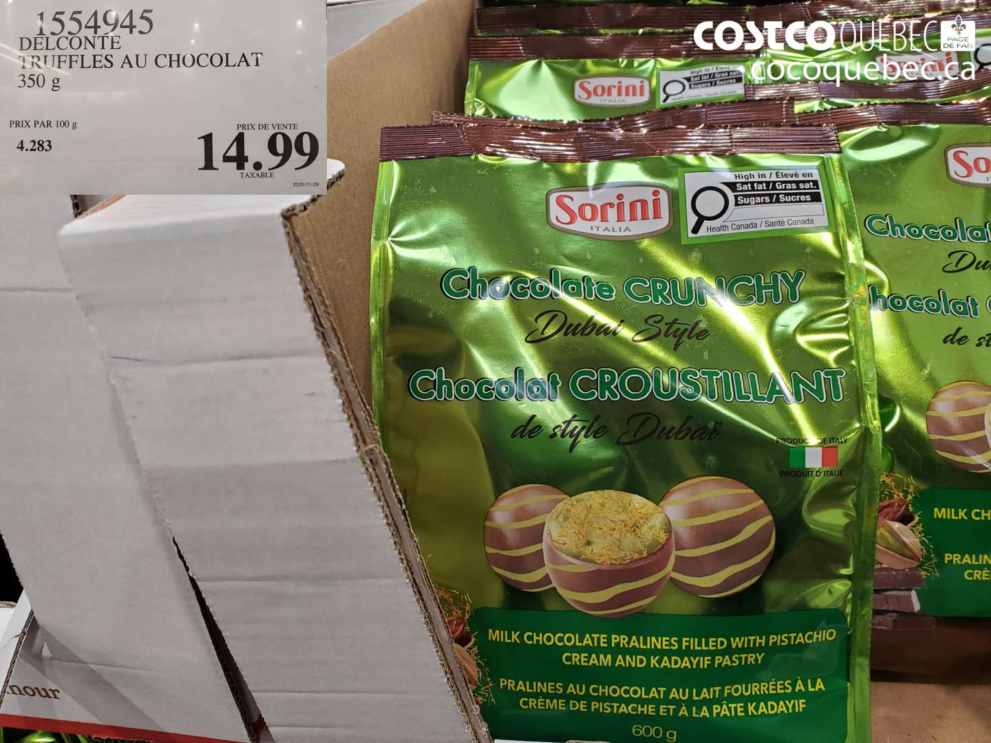 1554945 DELCONTE TRUFFLES AU CHOCOLAT 350 g $14.99
