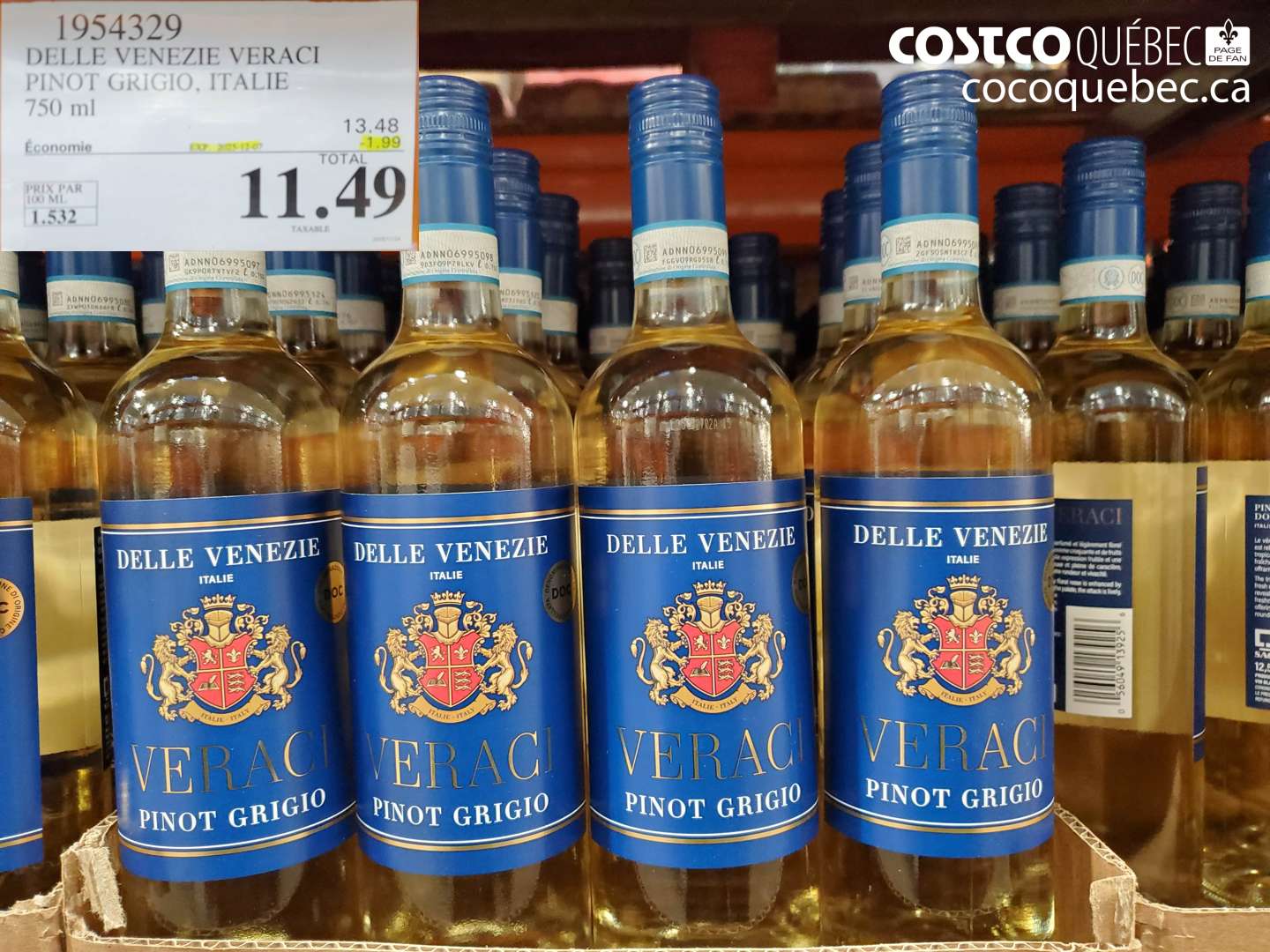 1954329 DELLE VENEZIE VERACI PINOT GRIGIO, ITALIE 750 ml 2025-11-23 . ($1.99 INSTANT SAVINGS EXPIRES ON 2025-12-07) $11.49