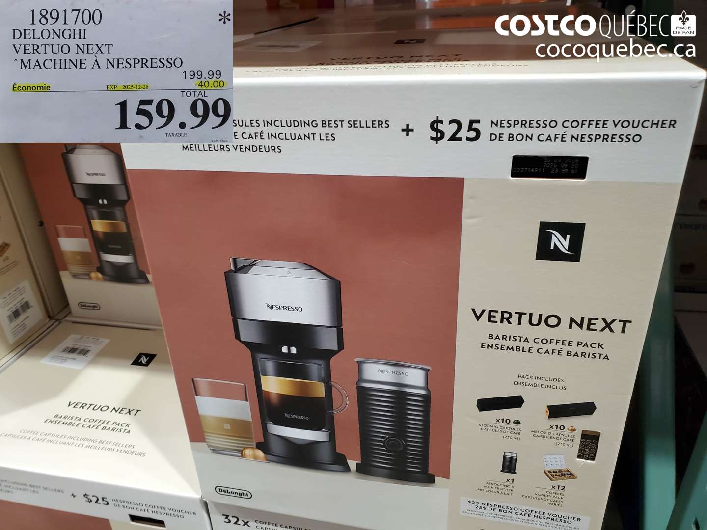 1891700 DELONGHI VERTUO NEXT MACHINE A NESPRESSO ($40.00 INSTANT SAVINGS EXPIRES ON 2025-12-28) $159.99