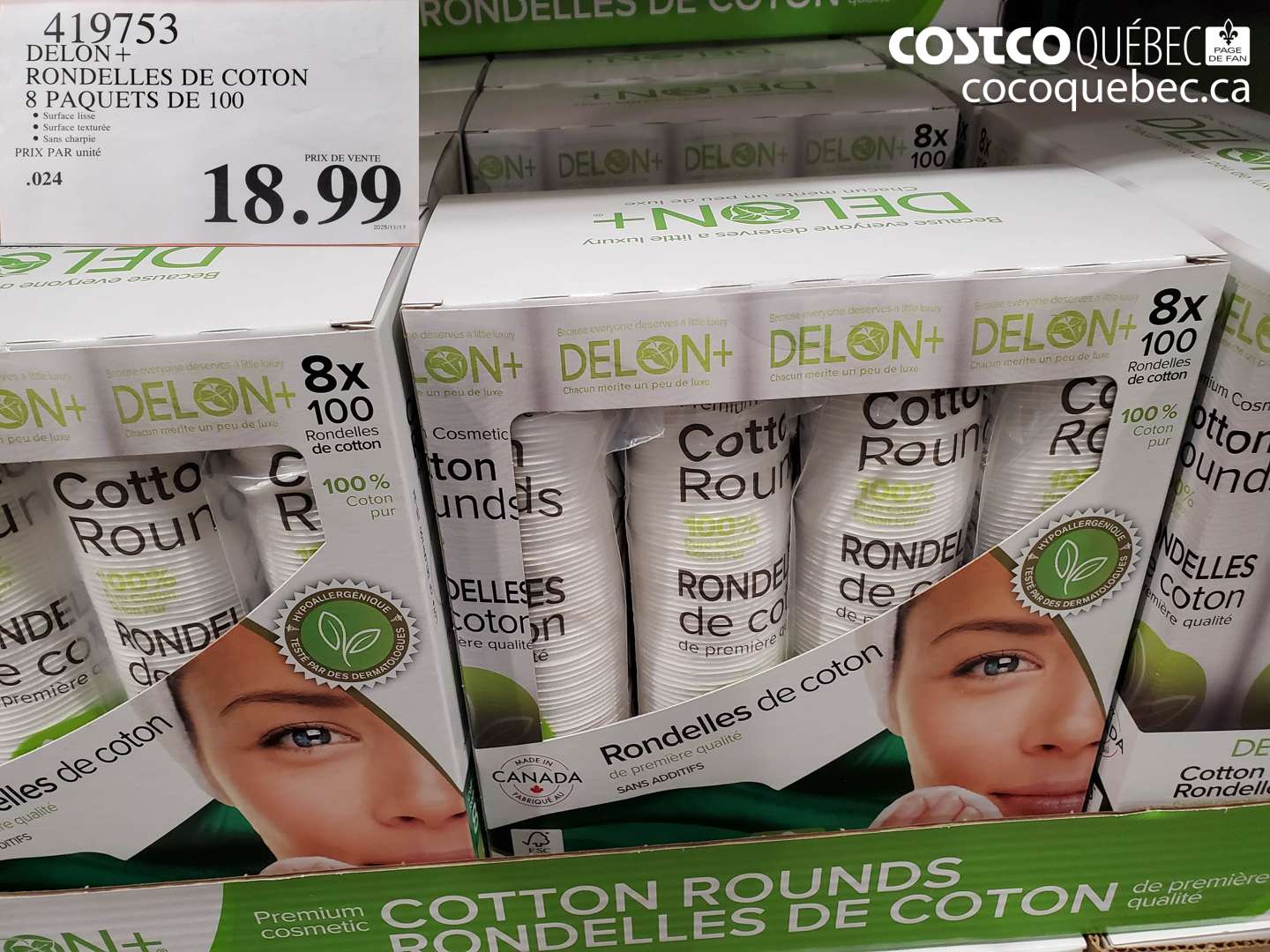 419753 DELON+ RONDELLES DE COTON 8 PAQUETS DE 100 $18.99