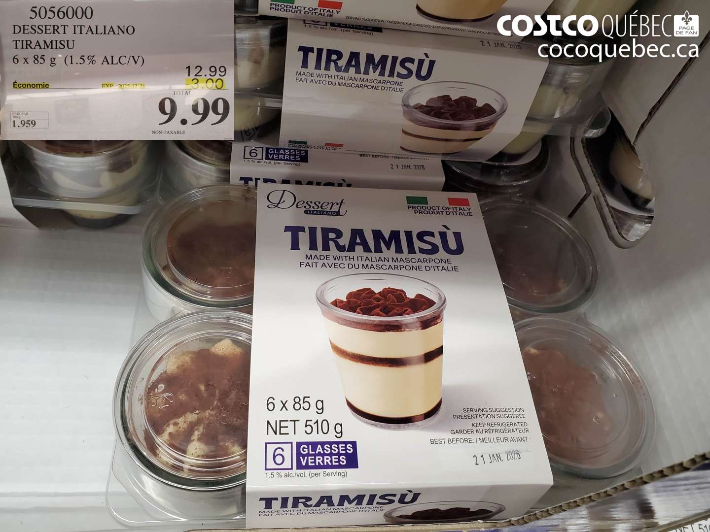 5056000 DESSERT ITALIANO TIRAMISU 6 x 85 g (1.5% ALC/V) ($3.00 INSTANT SAVINGS EXPIRES ON 2025-12-21) $9.99