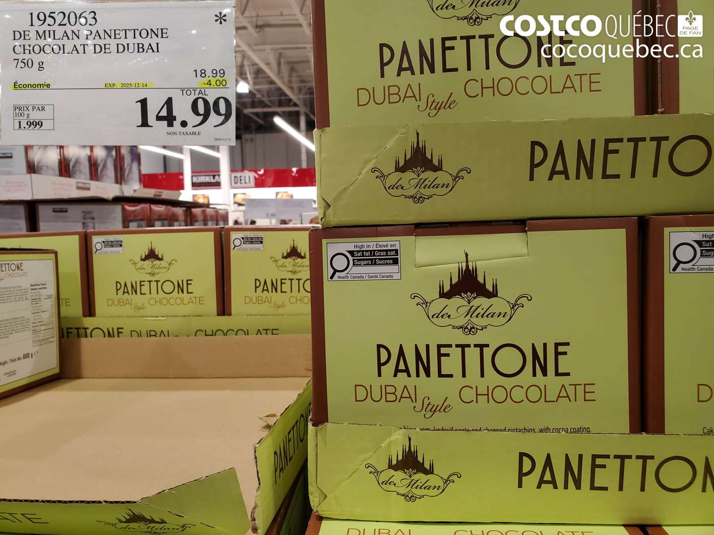 1952063 DE MILAN PANETTONE CHOCOLAT DE DUBAI 750 g (EXPIRES ON 2025-12-14) $14.99