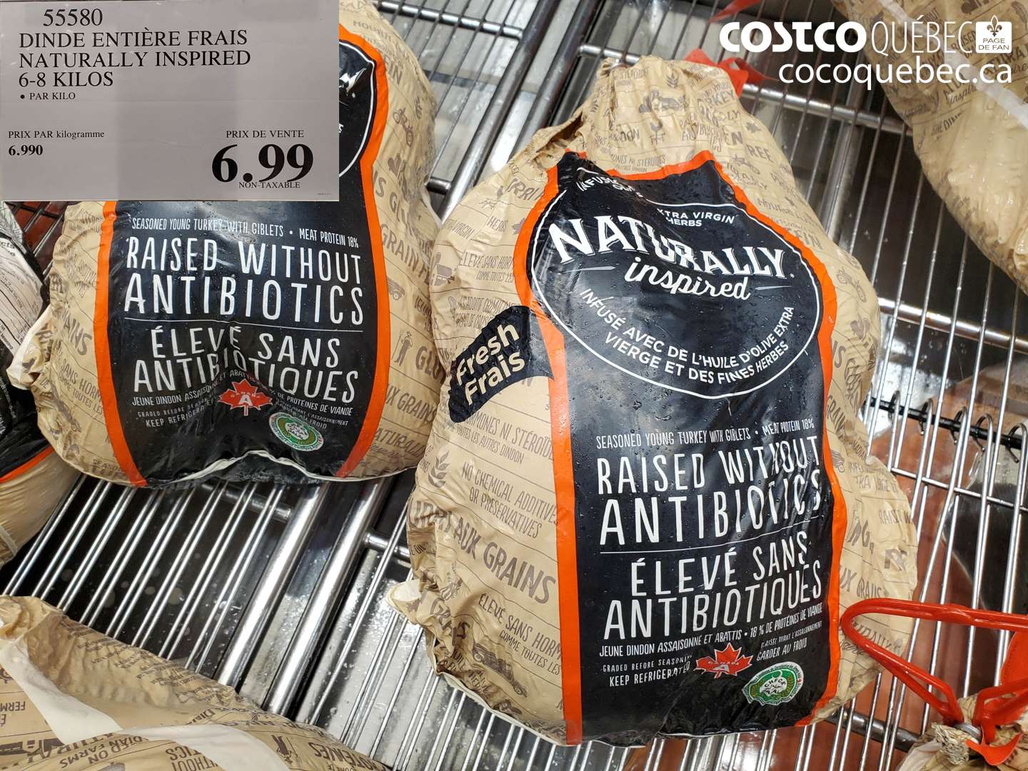 55580 DINDE ENTIERÈRE FRAIS NATURALLY INSPIRED 6-8 KILOS • PAR KILO $6.99