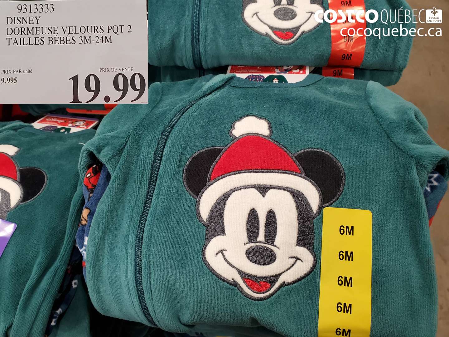 9313333 DISNEY DORMEUSE VELOURS PQT 2 TAILLES BÉBES 3M-24M $19.99