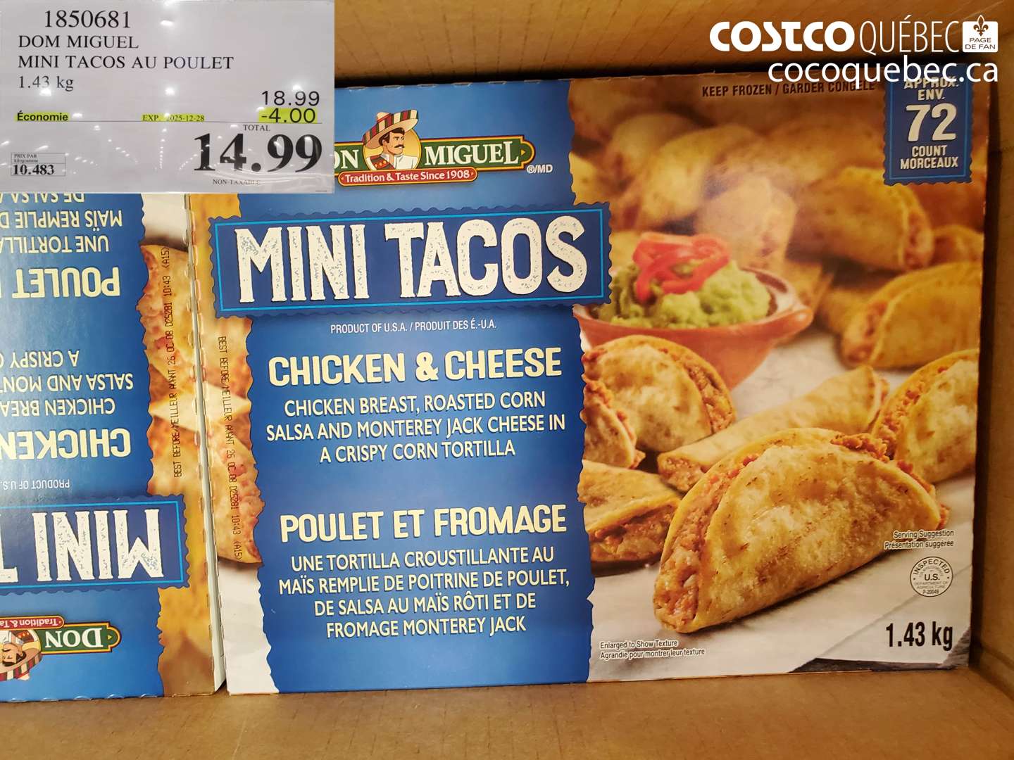 1850681 DOM MIGUEL MINI TACOS AU POULET ($4.00 INSTANT SAVINGS EXPIRES ON 2025-12-28) $14.99