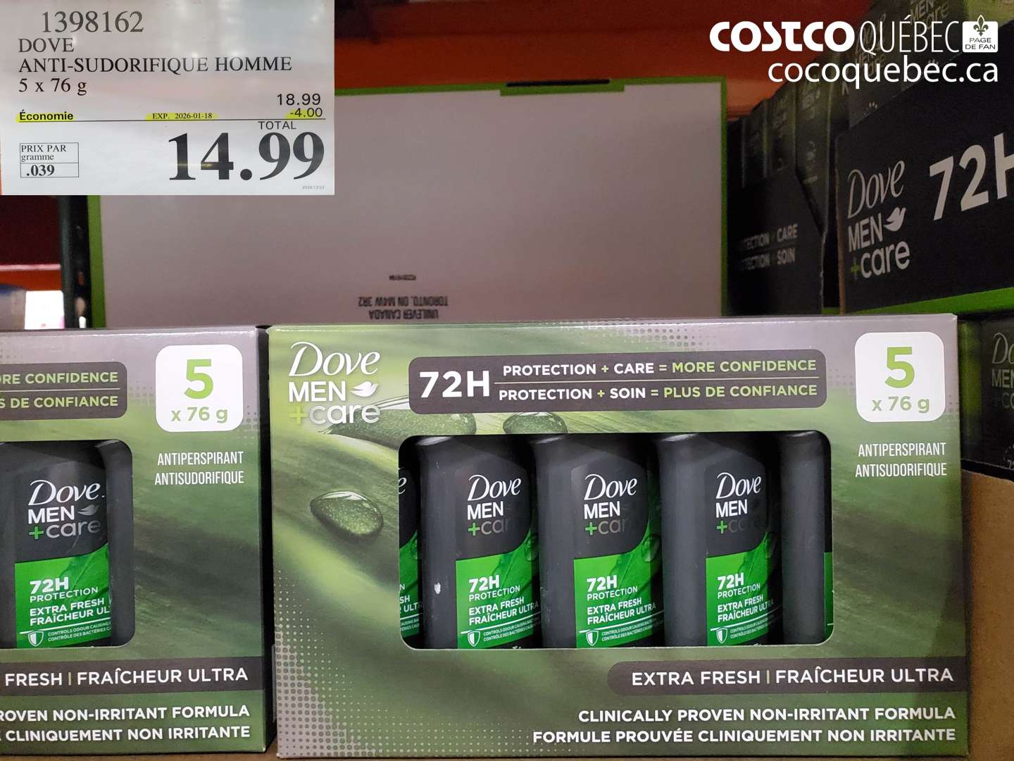 1398162 DOVE ANTI-SUDORIFIQUE HOMME 5 x 76 g ($4.00 INSTANT SAVINGS EXPIRES ON 2026-01-18) $14.99