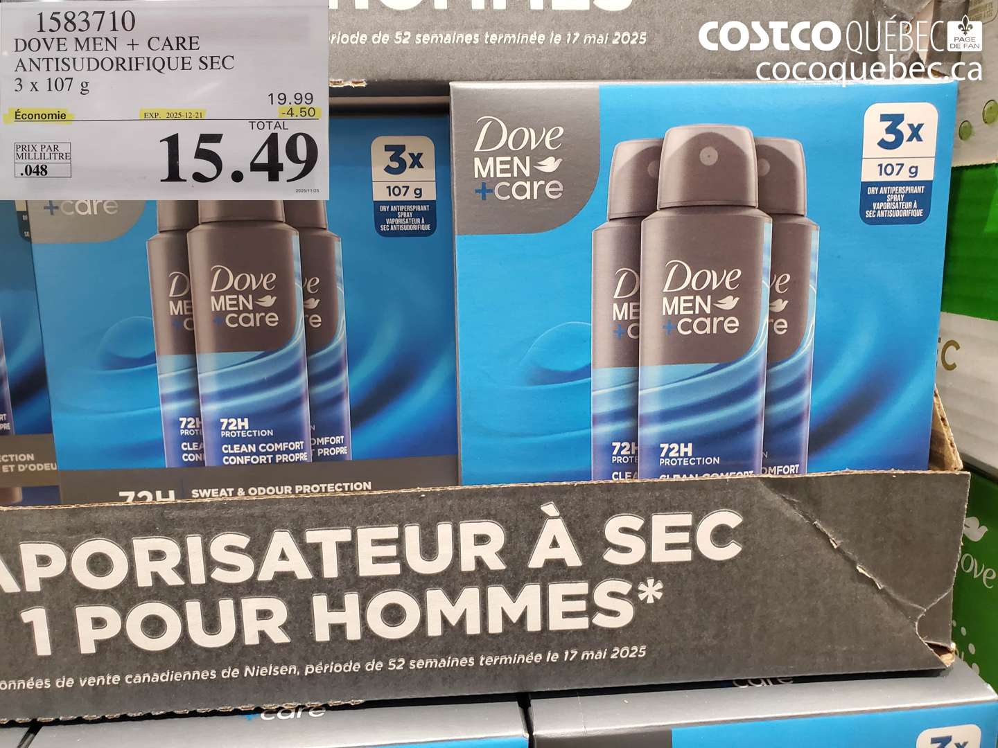 1583710 DOVE MEN + CARE ANTISUDORIFIQUE SEC ($4.50 INSTANT SAVINGS EXPIRES ON 2025-12-21) $15.49