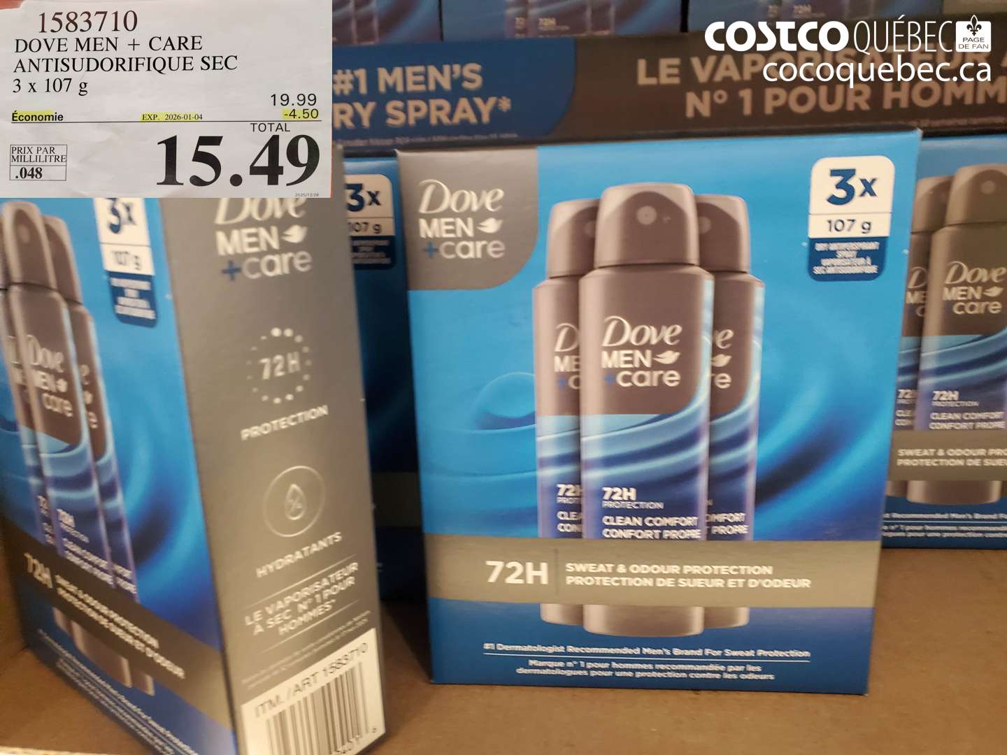 1583710 DOVE MEN + CARE ANTISUDORIFIQUE SEC 3 x 107 g ($4.50 INSTANT SAVINGS EXPIRES ON 2026-01-04) $15.49