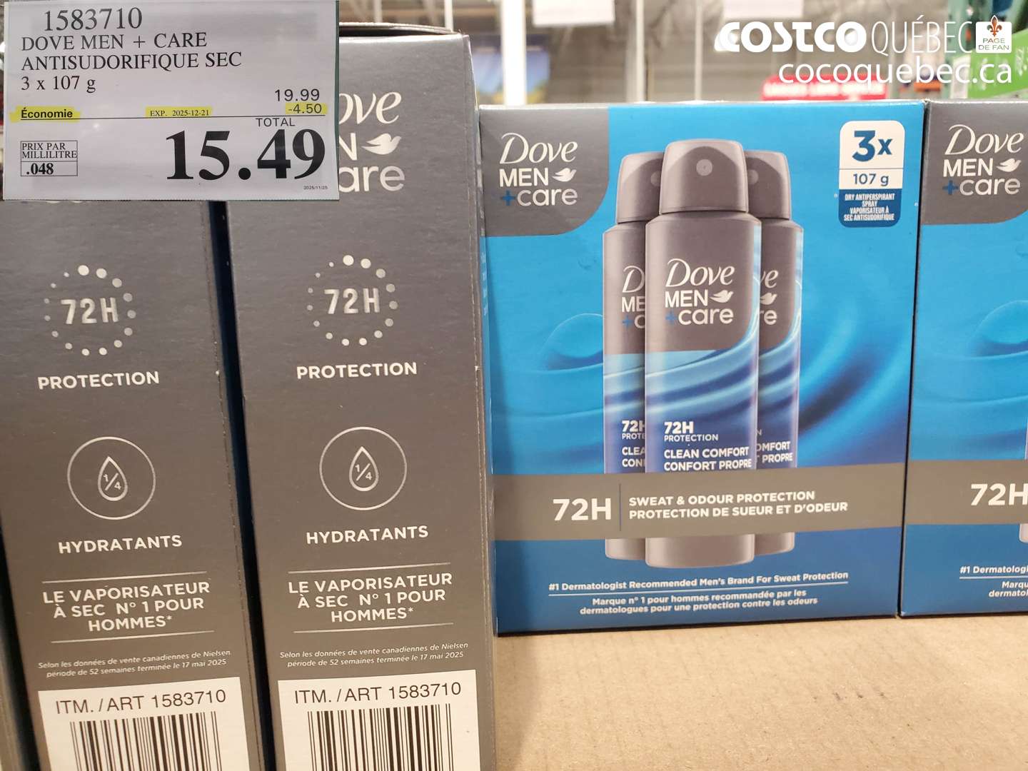 1583710 DOVE MEN + CARE ANTISUUORIFIQUE SEC 3 x 107 G  ($4.50 INSTANT SAVINGS EXPIRES ON 2025-12-21) $15.49